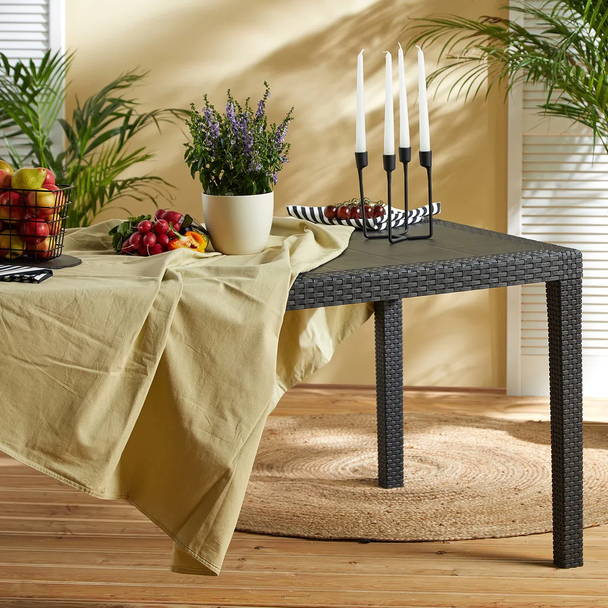 Tavolo Fisso Intrecciato Stile Rattan Plastica Antracite 150x72x90 cm