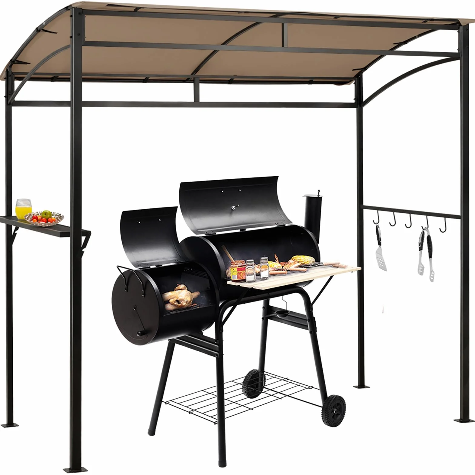 COSTWAY Gazebo per Barbecue 216x134x211 cm Pergola da Giardino con Ripiano e Ganci
