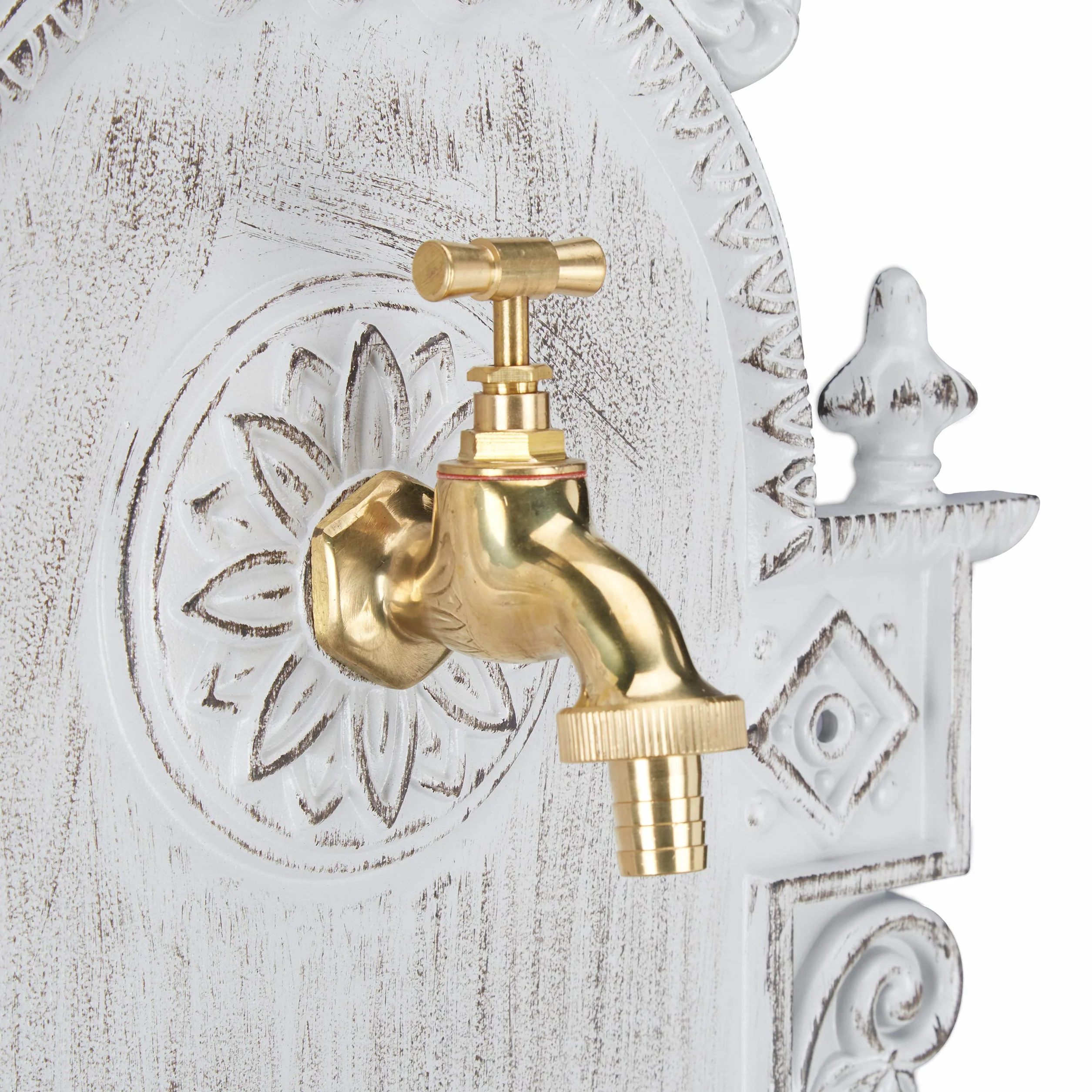 Relaxdays Fontana XL Antica a Parete, con Rubinetto, Lavabo per Giardino, in Lega di Alluminio, HLP 75x44x22 cm, Bianca