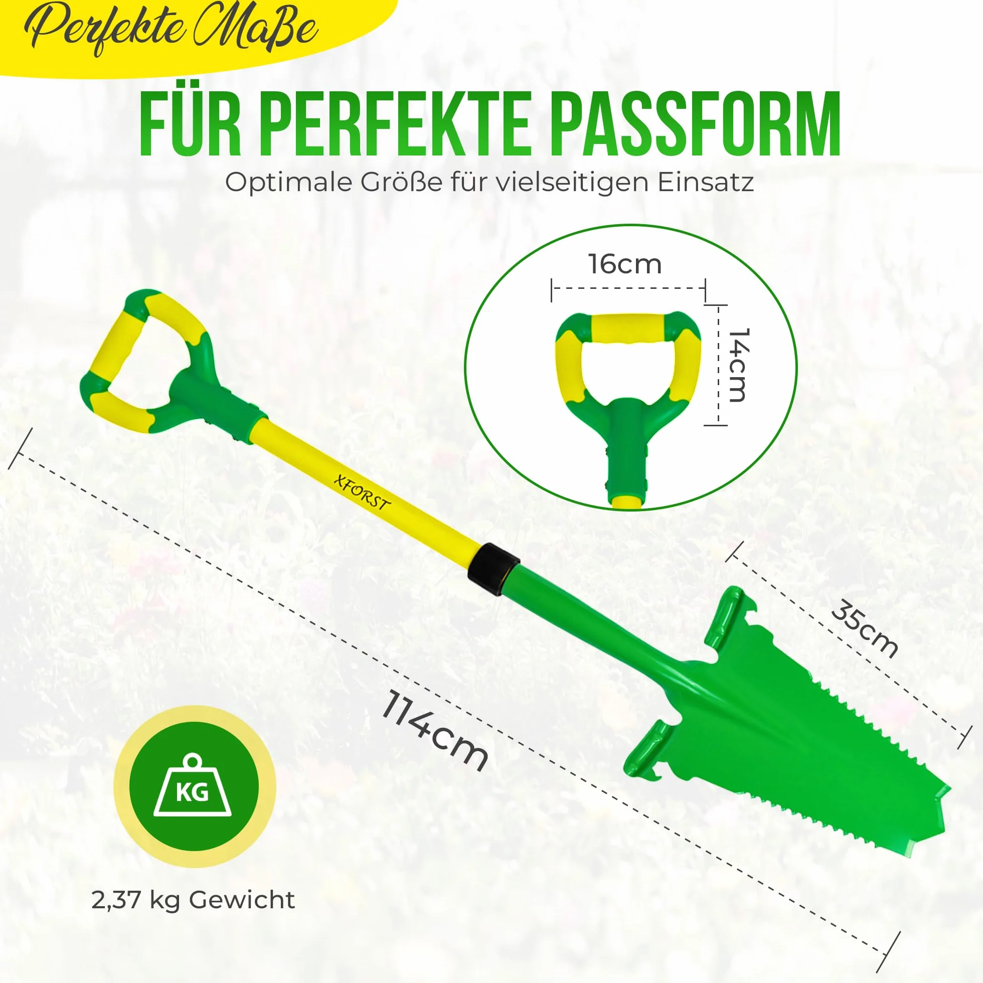 Xforst Vanga da Giardino SZ3 – Vanga con Sega per Radici 114 cm – Lama in Acciaio al Carbonio 25×35 cm – Manico in Fibra di Vetro Giallo con Impugnatura Ergonomica – Attrezzo da Giardinaggio e Outdoor