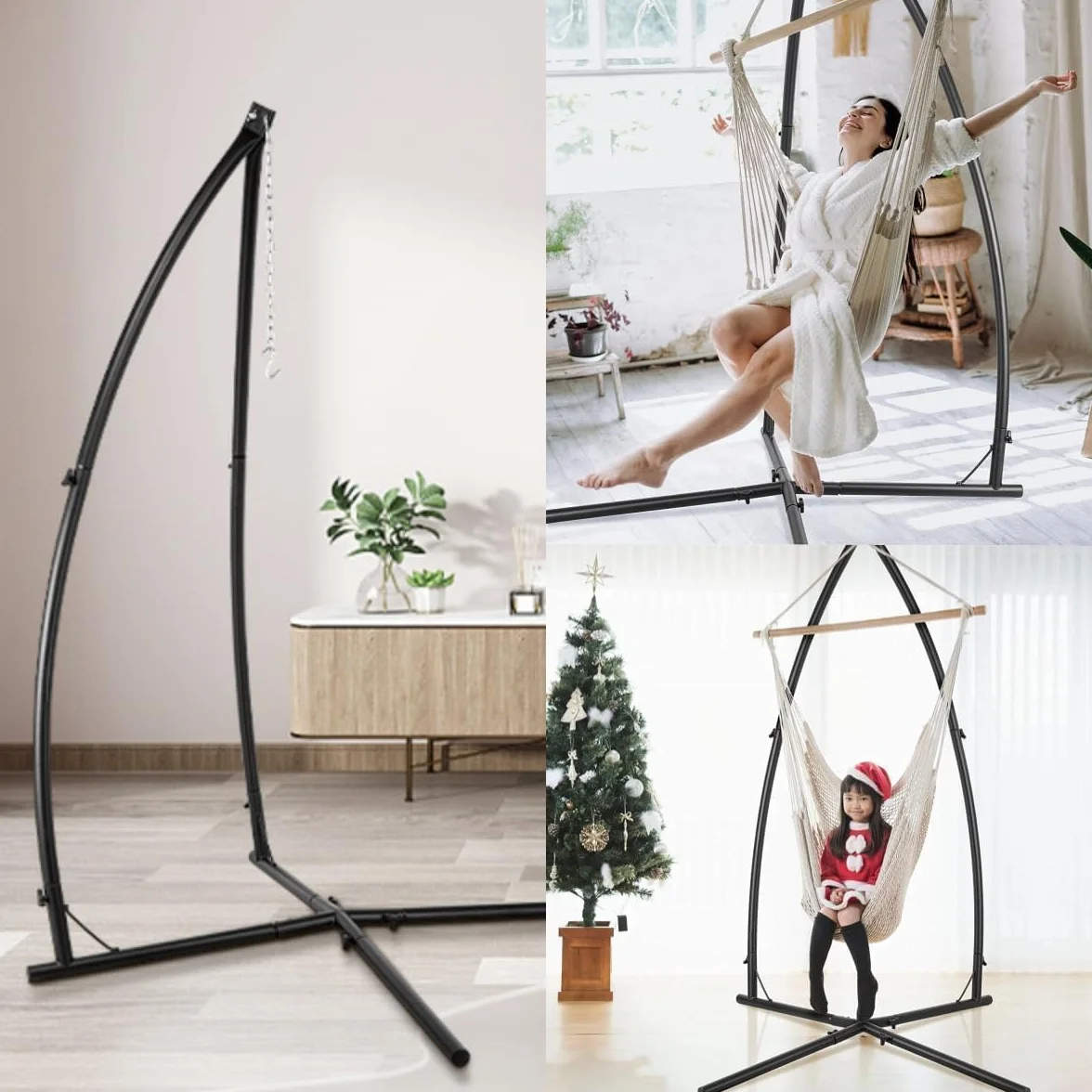 LIFERUN Supporto per Amaca da Giardino, per Amaca Regolabile, Max. 110kg, Supporto per Sedia Amaca in Ferro, per Balcone, Giardino