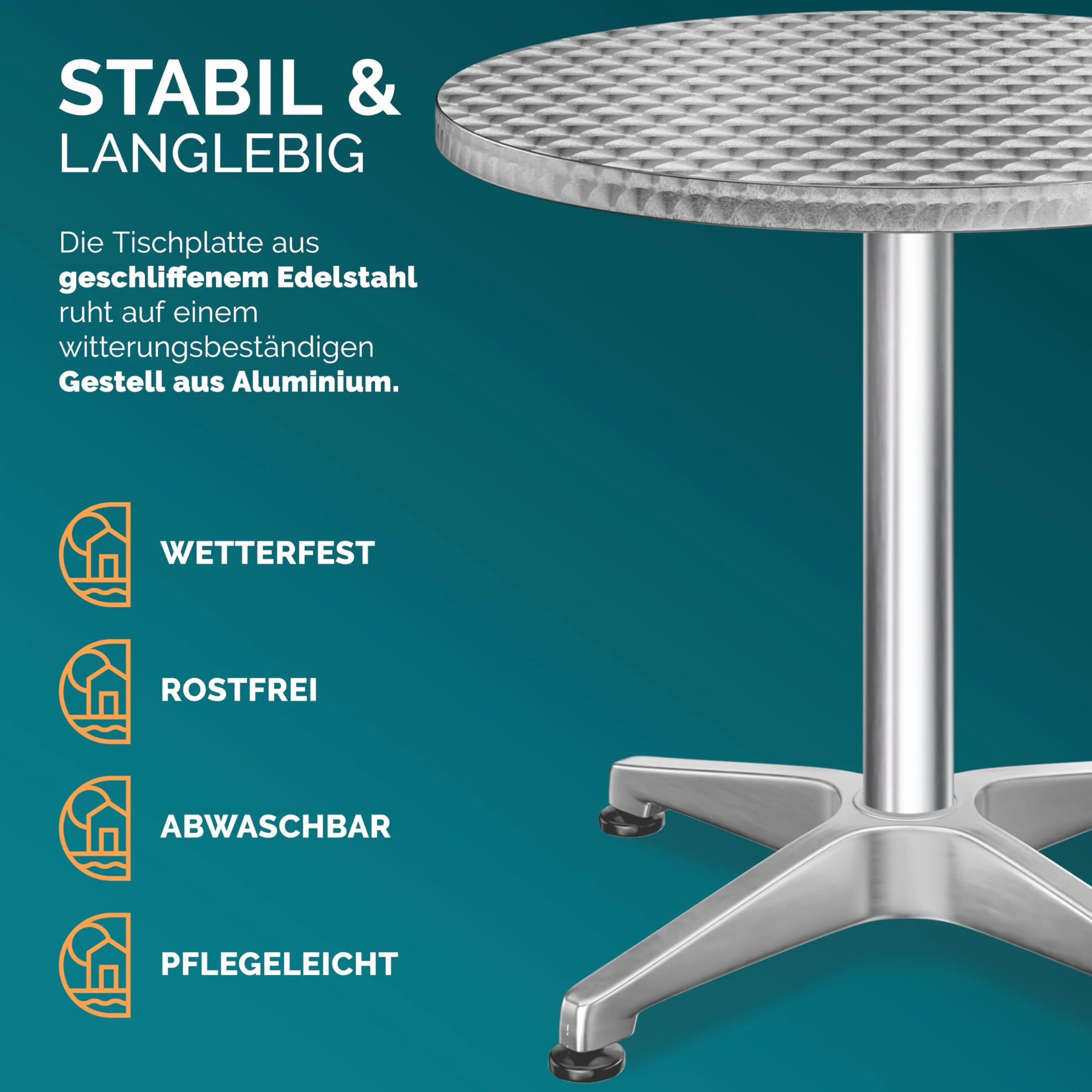 Casaria® Tavolo Alto da Bar 2in1 con Copritavolo Regolabile 70 cm / 115 cm in Alluminio Rotondo Ø60cm Resistente per Giardino Bistro Tavoli da Birreria Feste Ricevimento