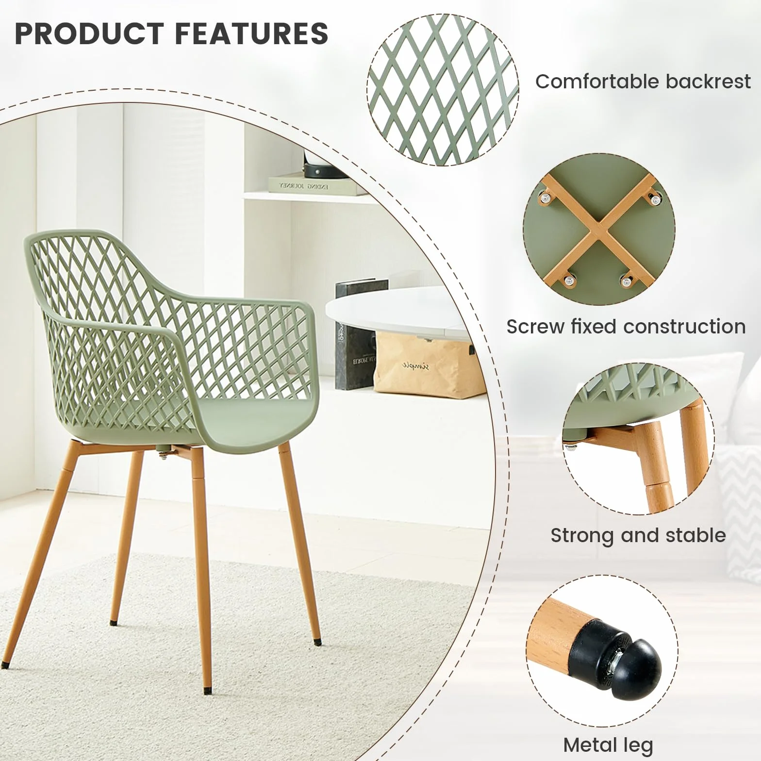 buybyroom Set di 4 Sedie da Giardino con Bracciolo, Sedia da Giardino, Design Moderno e Minimalista, Portata Massima 120 kg