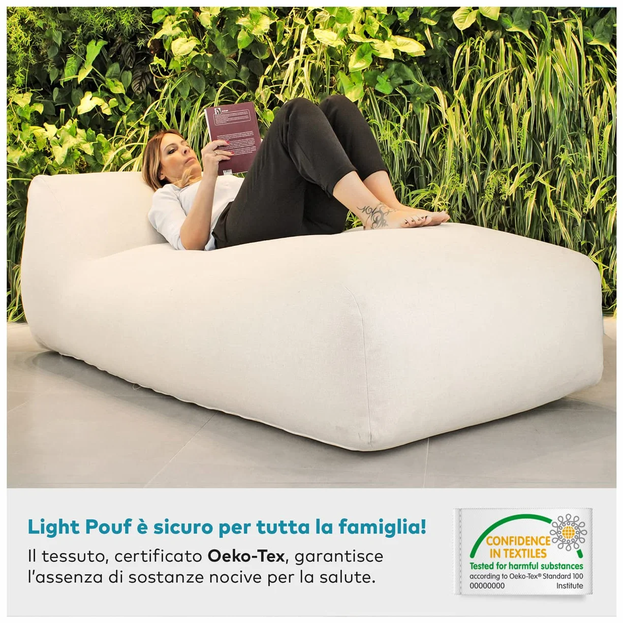 EVERGREENWEB Chaise longue da giardino sfoderabile impermeabile Pouf Poltrona Sacco Lettino prendisole Design Ergonomico Tortora
