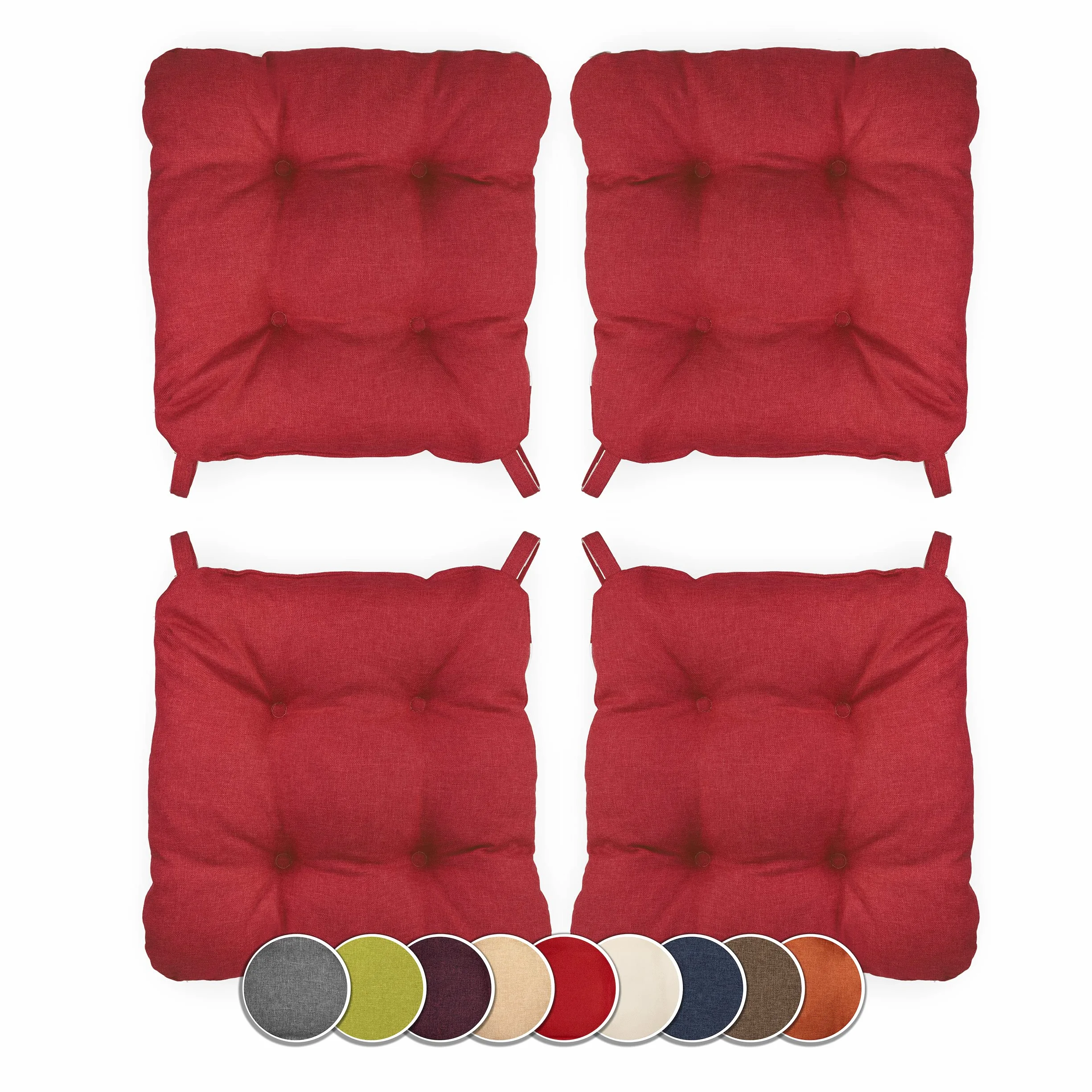 sunnypillow Set di 4 Cuscini per Sedia Cucina - con Chiusura in Strappo - Cuscini per Seduta da Sedia - Per uso Interno ed Esterno - Dimensioni: 40 (anteriori) 35 (posteriore) x 40 x 8 cm - Rosso