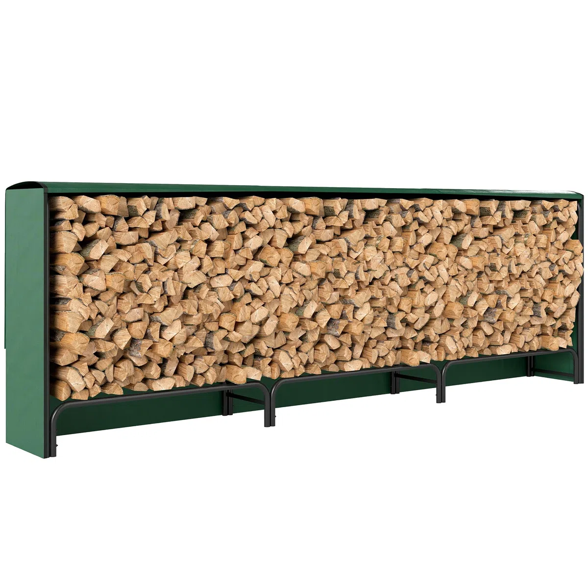 Outsunny Legnaia da Esterno in Metallo 1m³ 300x36x99 cm Nero e Verde Scuro