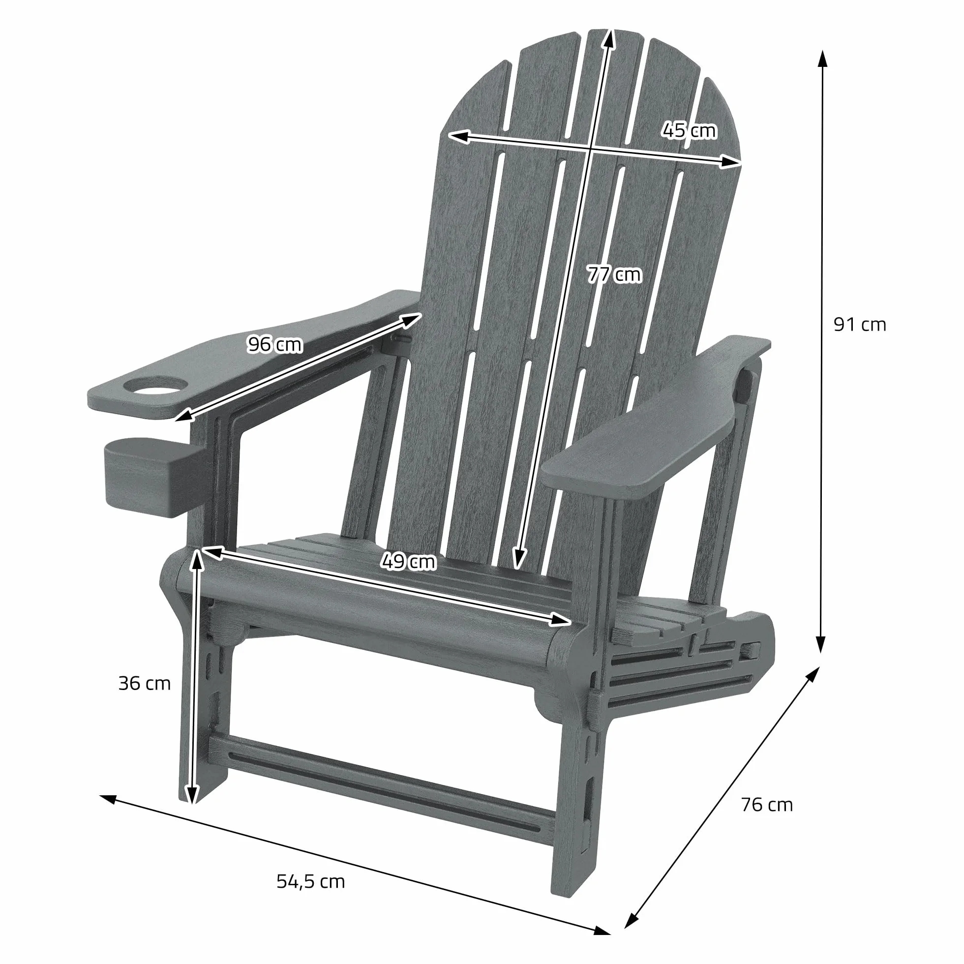 ML-Design Sedia Adirondack da Giardino con Portabicchieri, Grigia, Poltrona da Esterno in Plastica Effetto Legno, Sedia Lounge con Sistema a Incastro, Resistente alle Intemperie, per Patio e Giardino