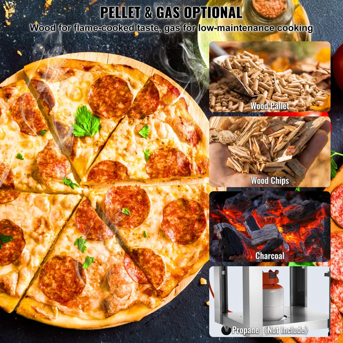 VEVOR Forno per pizza a doppio combustibile 22" portatile esterno pellet gas con pietra cordierite