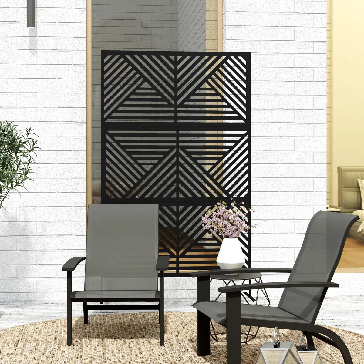 Outsunny Separé Divisorio Decorativo da Esterno Acciaio 122x45x198 cm Nero