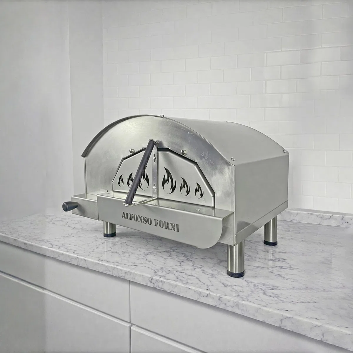 Forno pizza ibrido gas/legna Alfonsino acciaio inox AISI 304 piano biscotto 40x40 cm 500°C