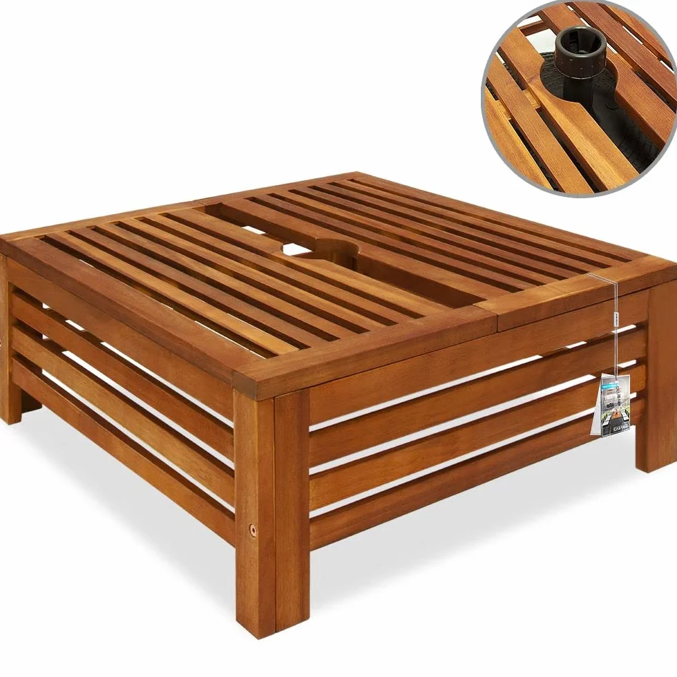 Deuba Tavolino Copribase per Ombrellone 62x62x25cm Copertura per Supporto Parasole Legno di Acacia