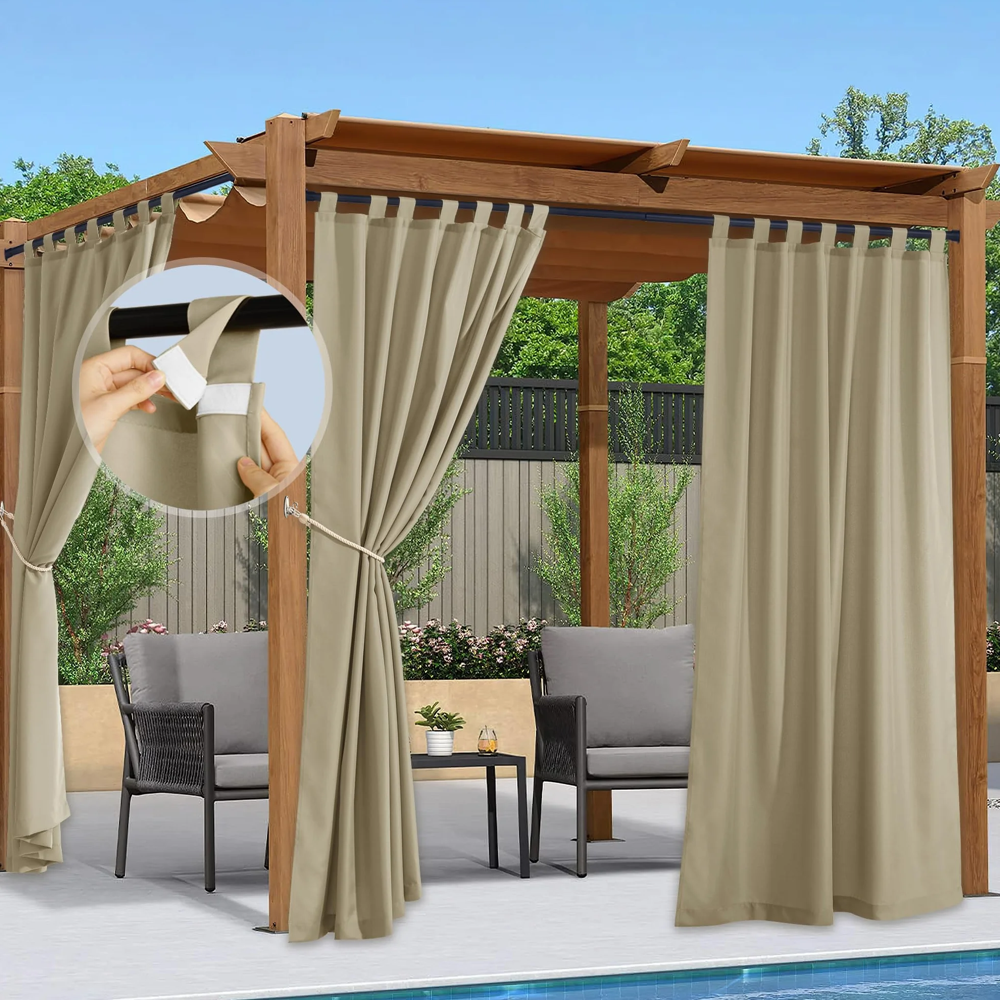 PONY DANCE Tenda da Sole per Esterno Impermeabile con Passanti Adesivi Tenda per Balcone Termica Curtains Gazebo Idrorepellente 2 Pezzi L 140 x A 213 cm, Moca