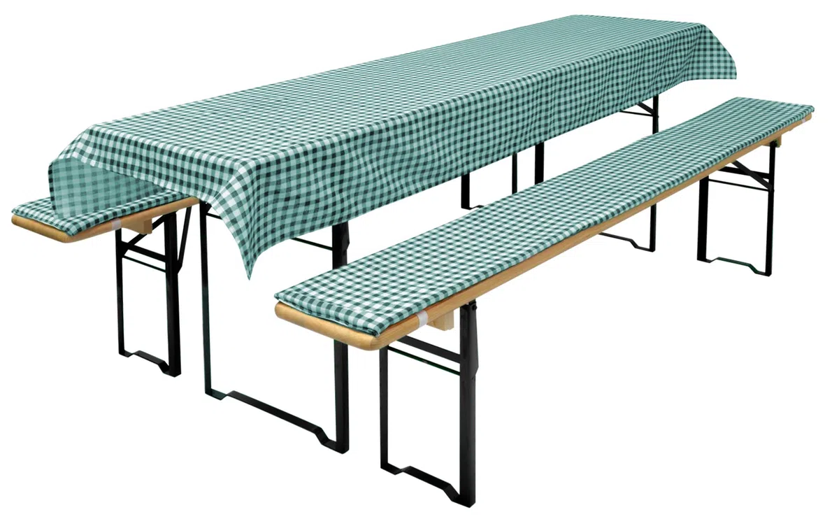 Set Birreria 3 Pezzi 2 Cuscini Imbottiti per Panche 220x25 cm Tovaglia 240x90 cm Verde a Quadri