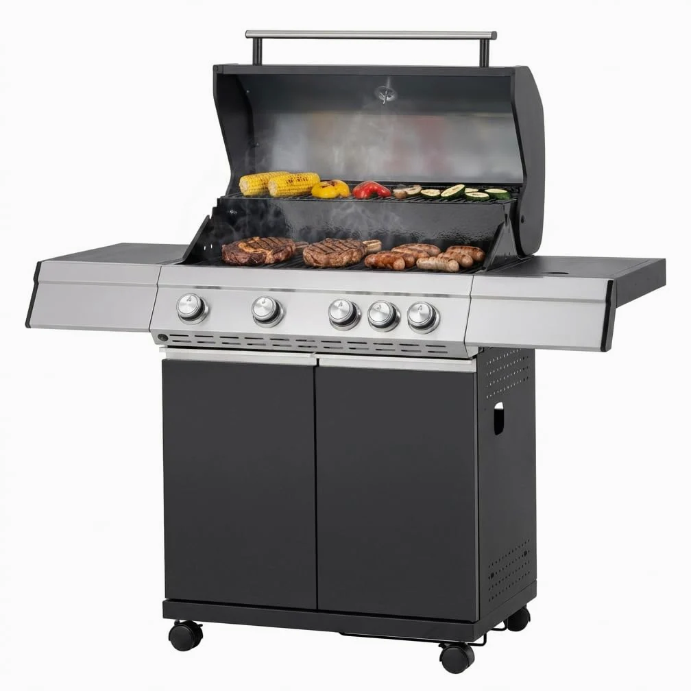 Tarrington House Barbecue a Gas Paxton 4 Bruciatori + Fornello Acciaio Inox Nero Opaco