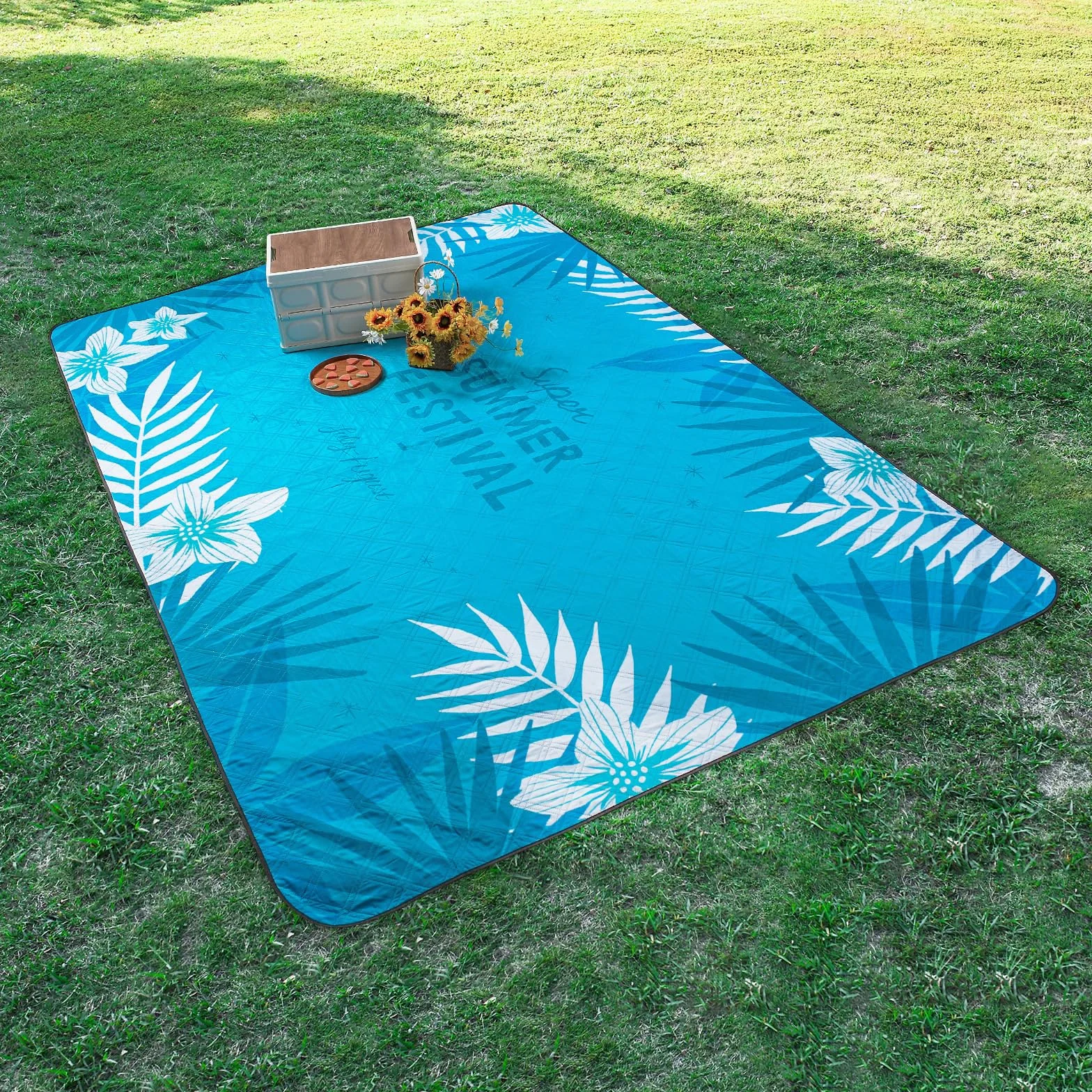 DEWUR Coperta da Picnic Impermeabile Lavabile Sandfrei XXL 300x200cm Blu