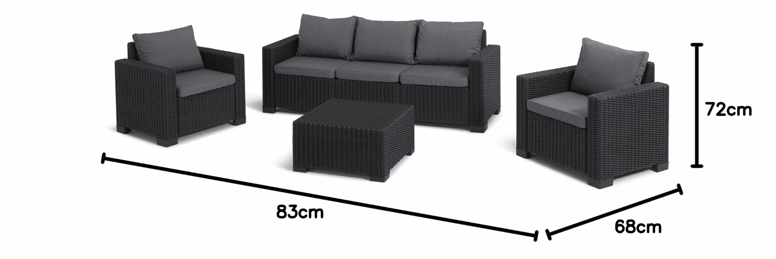 Keter Set 2 divanetti da esterno California adatti per arredare il giardino con cuscini inclusi, color grafite 83x68x71 cm