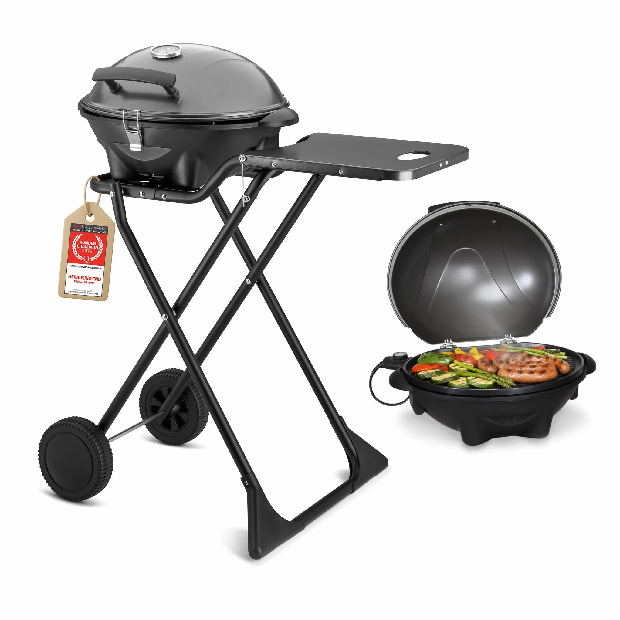 TZS First Austria Barbecue elettrico 2 in 1 2400W BBQ pieghevole con termometro