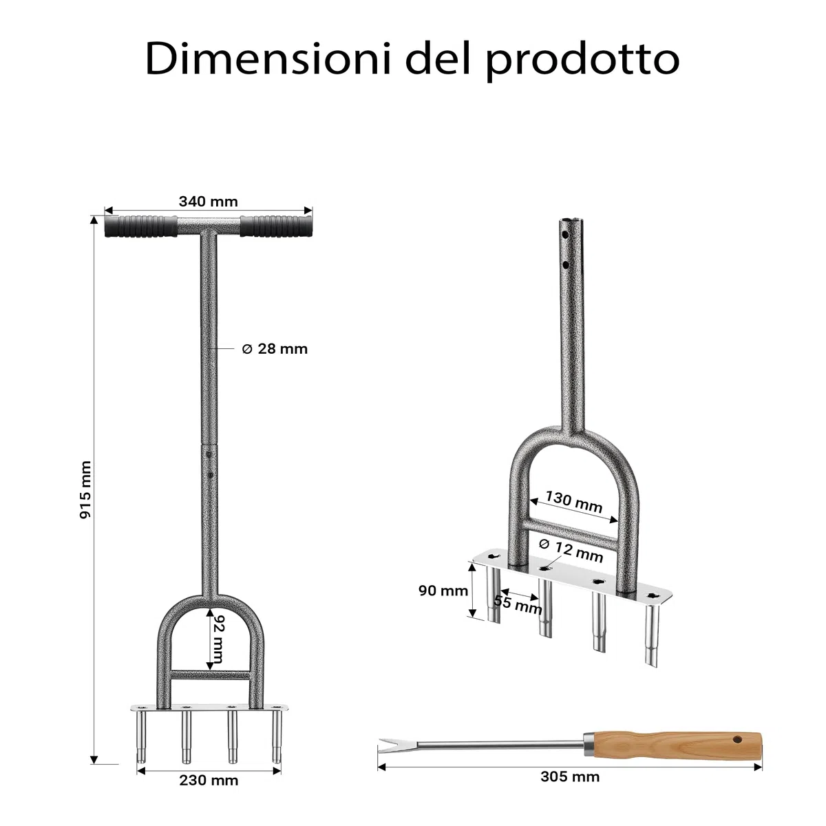 Wiltec Carotatrice manuale per prato in acciaio con impugnatura ergonomica a T e 4 fustelle
