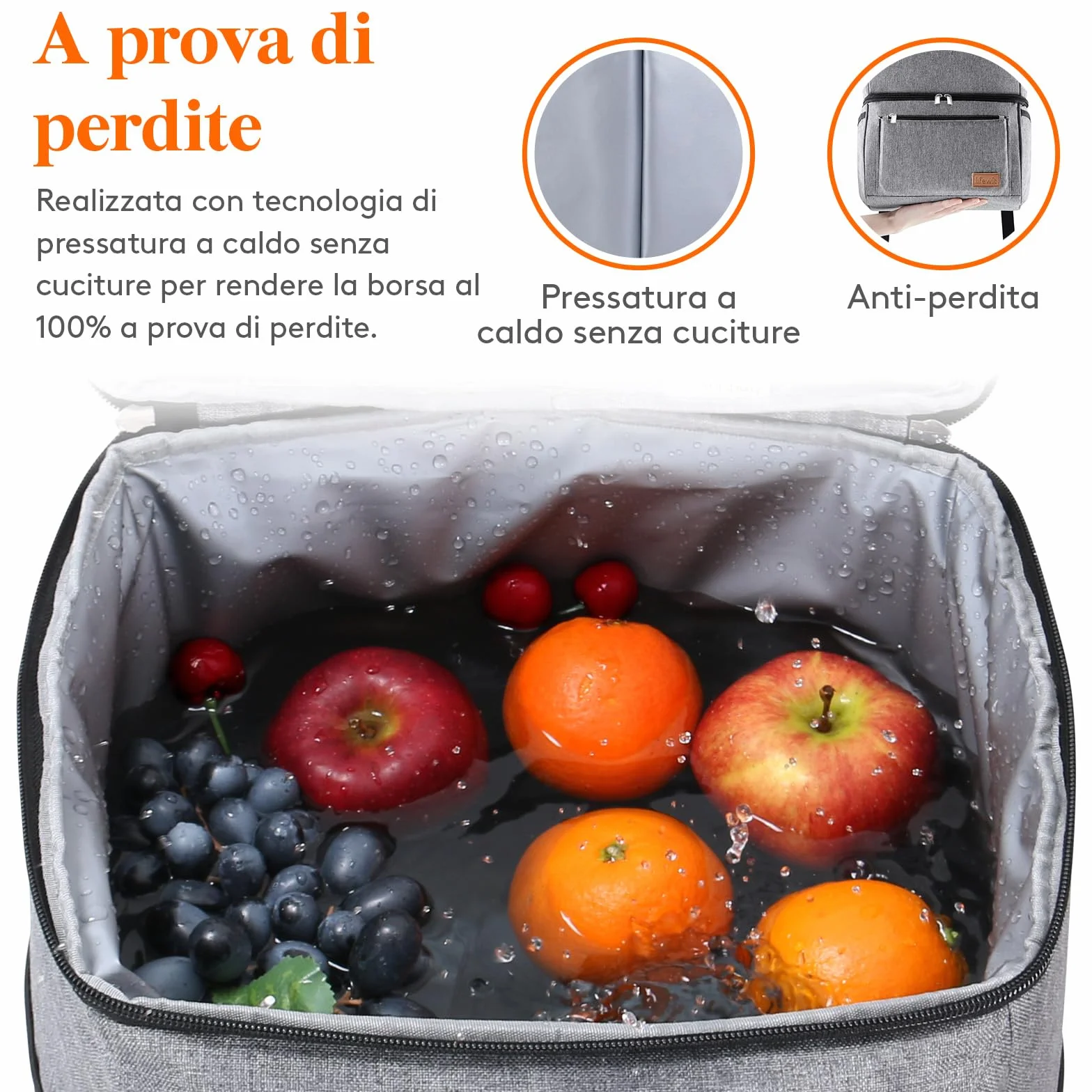 Lifewit Zaino Termico Borsa Frigo 21L Grande Doppio Strato Tenuta Stagna Portatile Grigio