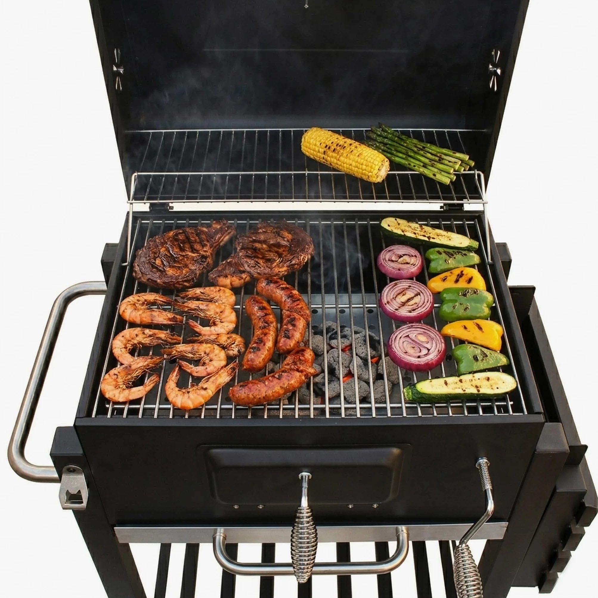 Meridiana Barbecue a Carbonella XXL con Coperchio e Termometro, Griglia in Acciaio Inox