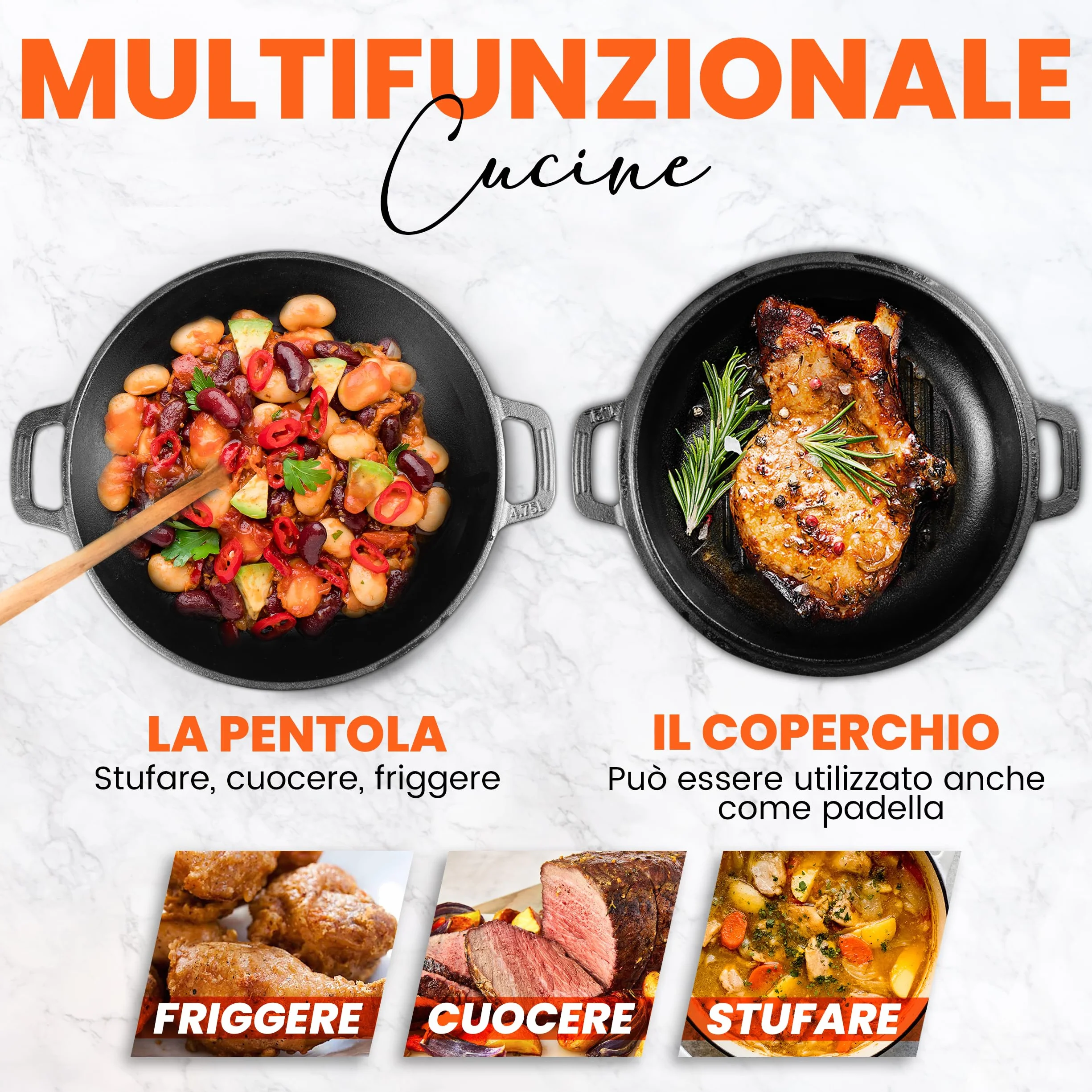 Kichly 2 in 1 Forno Olandese In Ghisa Pre-Stagionato Con Coperchio/Griglia A Doppia funzione - Cuocere Al Forno Friggere Arrostire Stufare E Grigliare - Cucina Interna Ed Esterna, EU1411