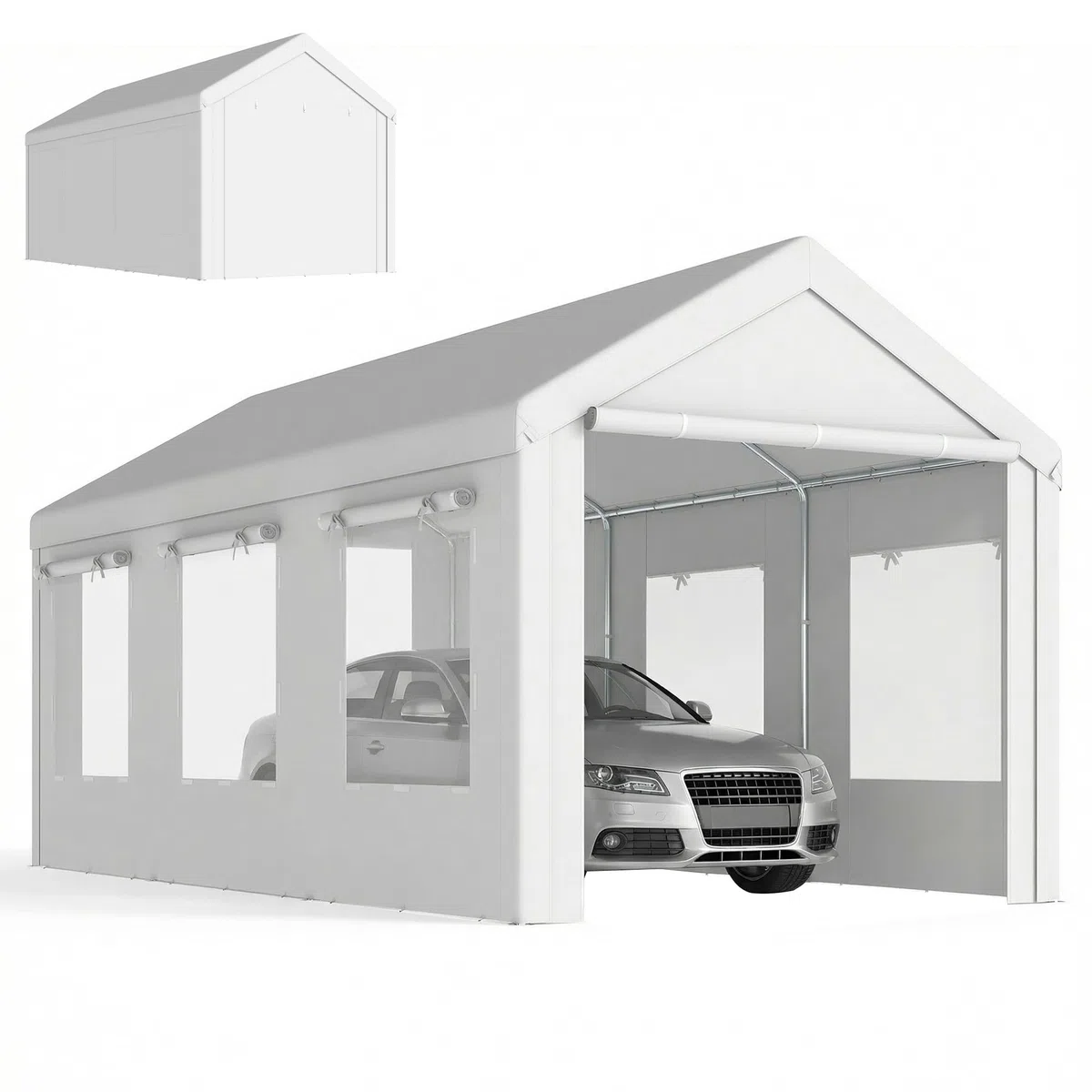 Outsunny Casetta per auto 3x6 m protezione UV30 garage mobile altezza regolabile tenda da garage acciaio zincato Ø 37 mm bianco