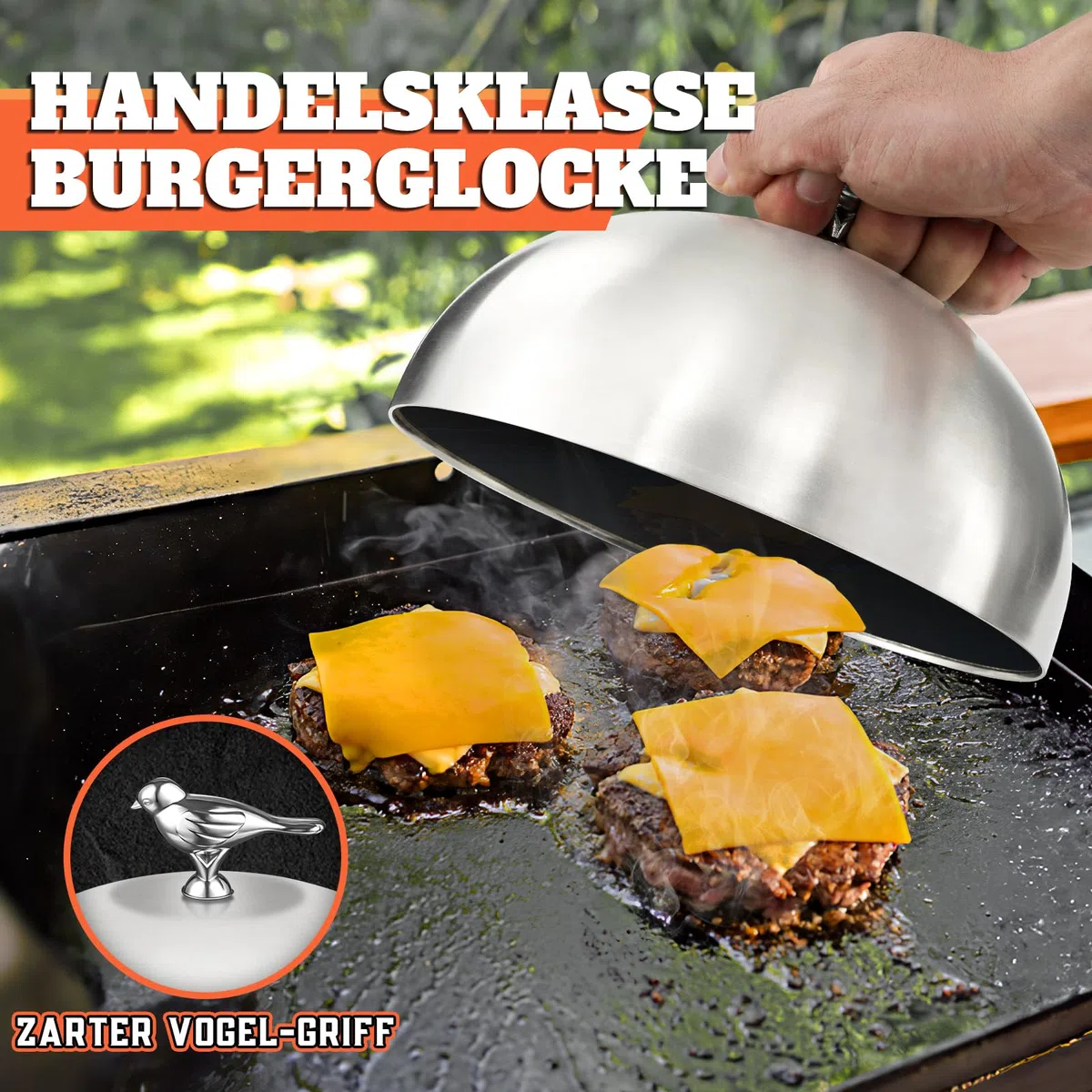 PURPLEBIRD Griddle - Set di accessori per hamburger in acciaio inox (7,87 pollici), con pesanti, in ghisa (6,97 pollici), campana per fusione e pressa per hamburger, per barbecue a gas, teppanyaki,