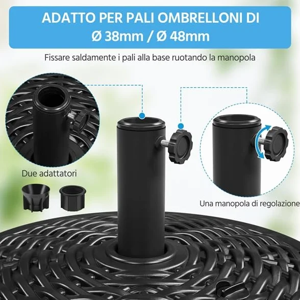 Yaheetech Base per Ombrellone da Giardino Riempibile 22L Ø38mm Ø48mm Nero