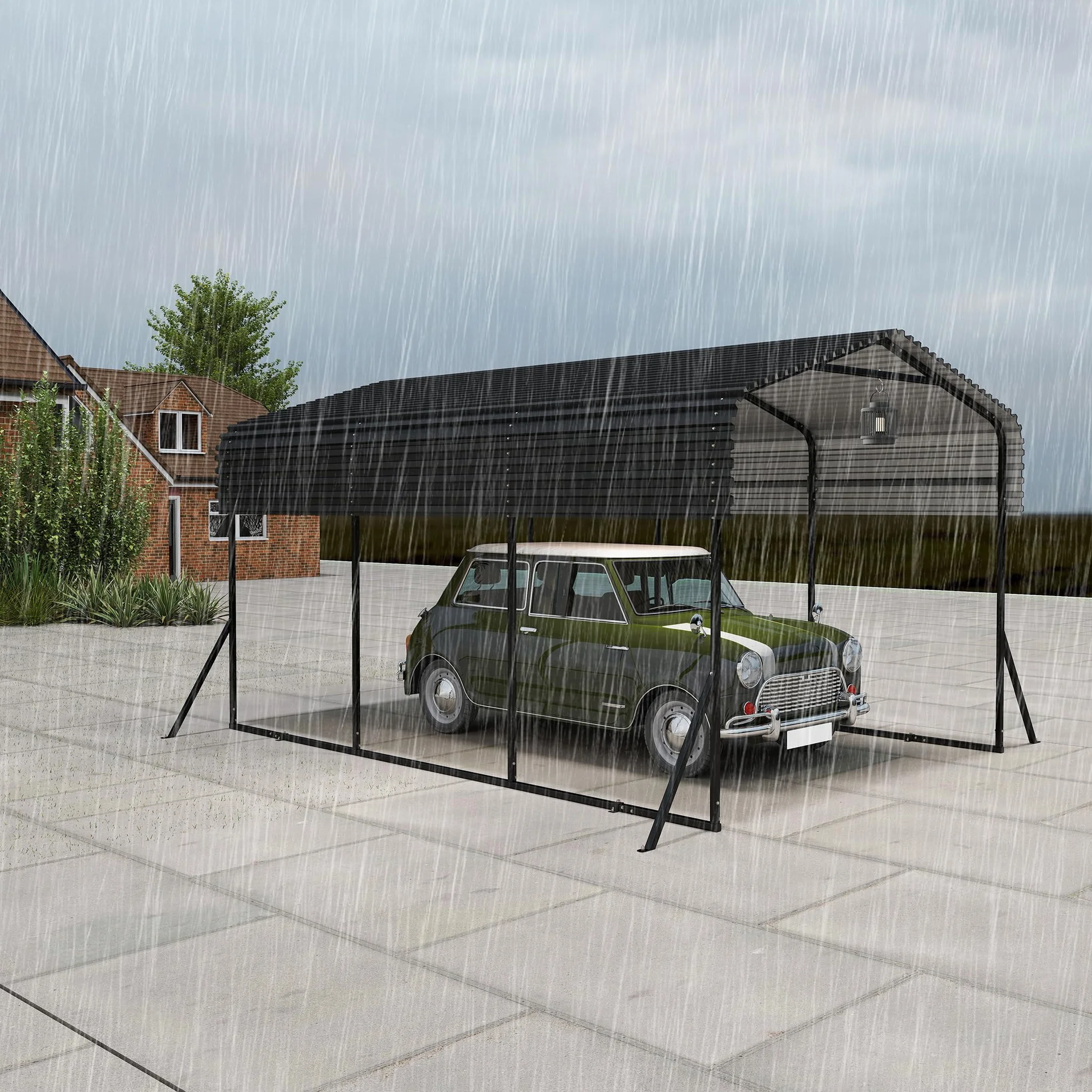 UISEBRT Garage per tenda auto da esterno | 10 x 15 FT | Carport in metallo nero | Robusto riparo auto da esterno | Ombreggiatura con tetto in metallo zincato per auto e barche tenda bivacco