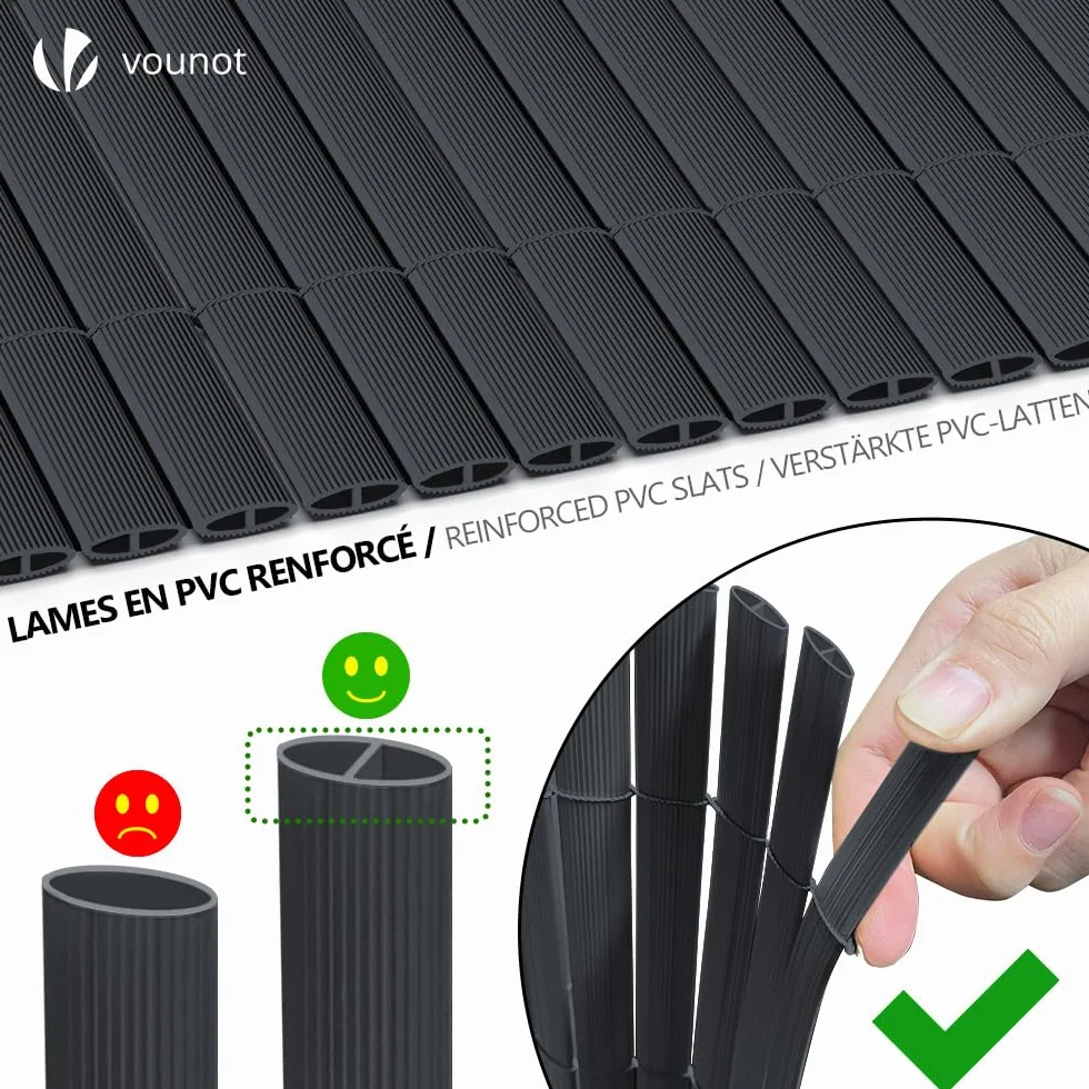 VOUNOT® Canniccio PVC Frangivista Recinzione 80 x 500 cm, Arella Doppia Schermo Privacy Paravista, Resistente ai Raggi UV Resistente alle Intemperie, Protettivo per Giardino, Balcone, Terrazza, Grigio