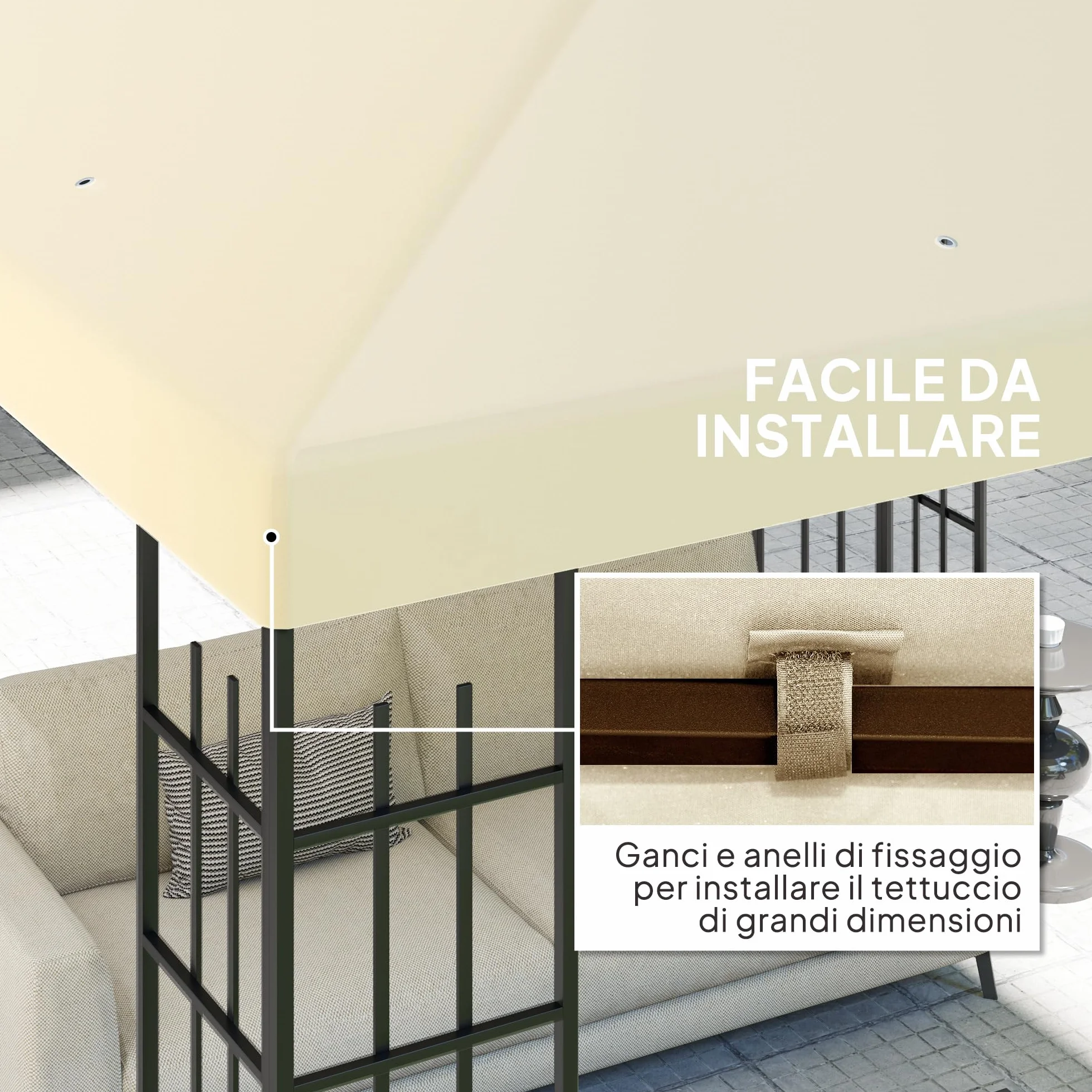 Outsunny Tetto di Ricambio per Gazebo 3x3 m, Telo Gazebo Resistente all'Acqua in Tessuto Oxford 600D 370g/㎡ Anti-UV 30+, Bianco Crema