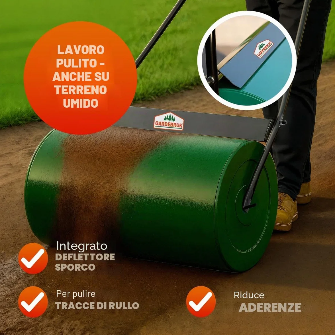 Gardebruk Rullo da Giardino 60 cm Ø32 Capacità 50 L Apertura Laterale Livellare Prato