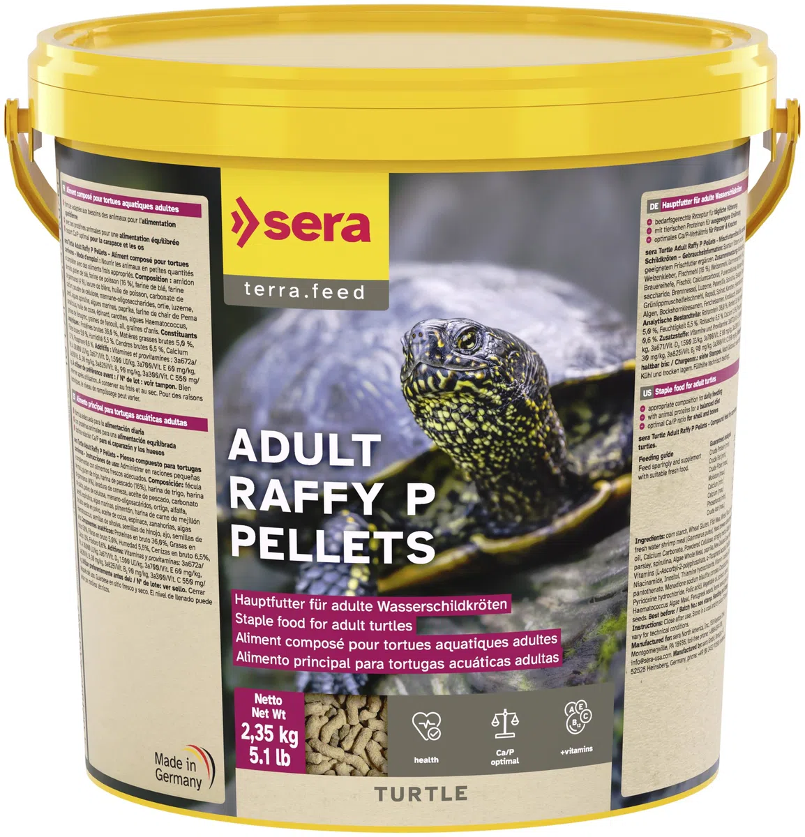 sera Turtle Adult Raffy P Pellets 10L (2,35kg) | Mangime tartarughe acqua per tartaruga adulta carnivora | Pellet ricchi di proteine per tortoise acquatiche | Principale per tartarughe d'acqua