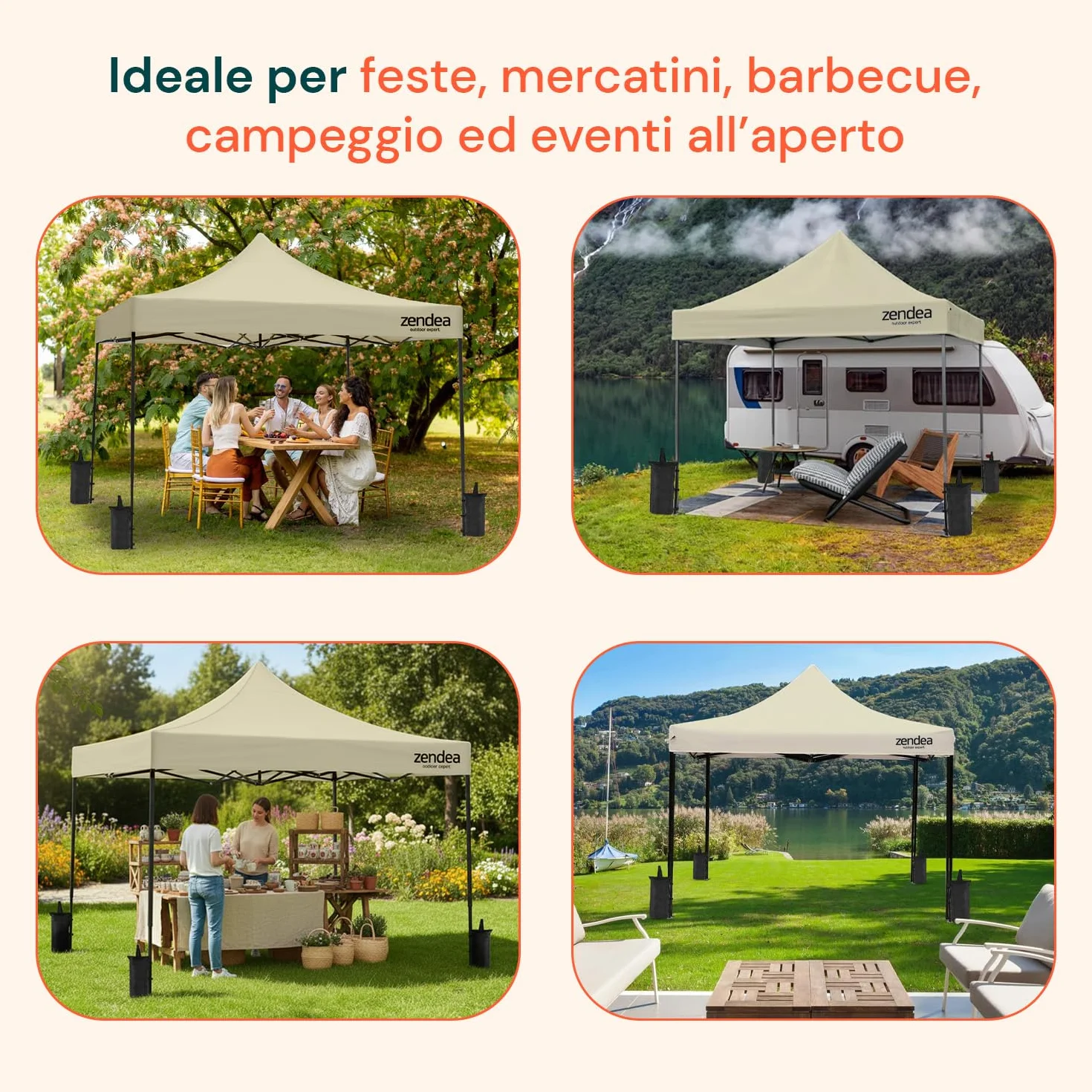 Gazebo Pieghevole Impermeabile 3x3 Beige Oxford 600D PVC Struttura Rinforzata per Giardino