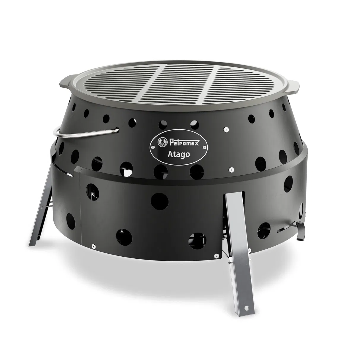 Petromax Atago Black Edition - Barbecue portatile 4 in 1, braciere, forno e fornello | Pronto all'uso in 2 secondi | Include griglia smaltata in ghisa | pieghevole e ultra mobile | nero opaco