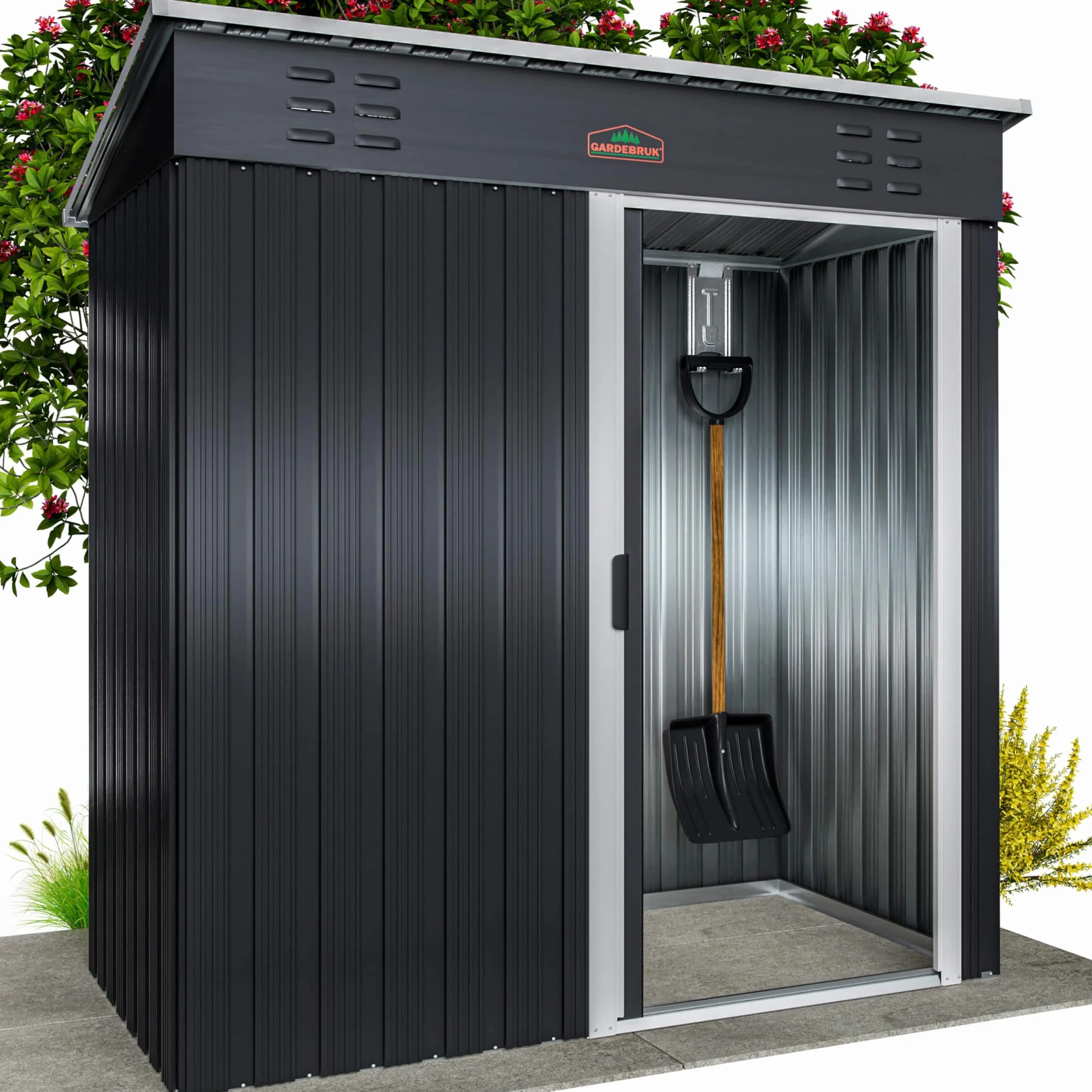 GARDEBRUK Casetta da Giardino Porta Attrezzi 185x165x90cm 1,5m² con Porta Scorrevole Armadio da Esterno in Metallo