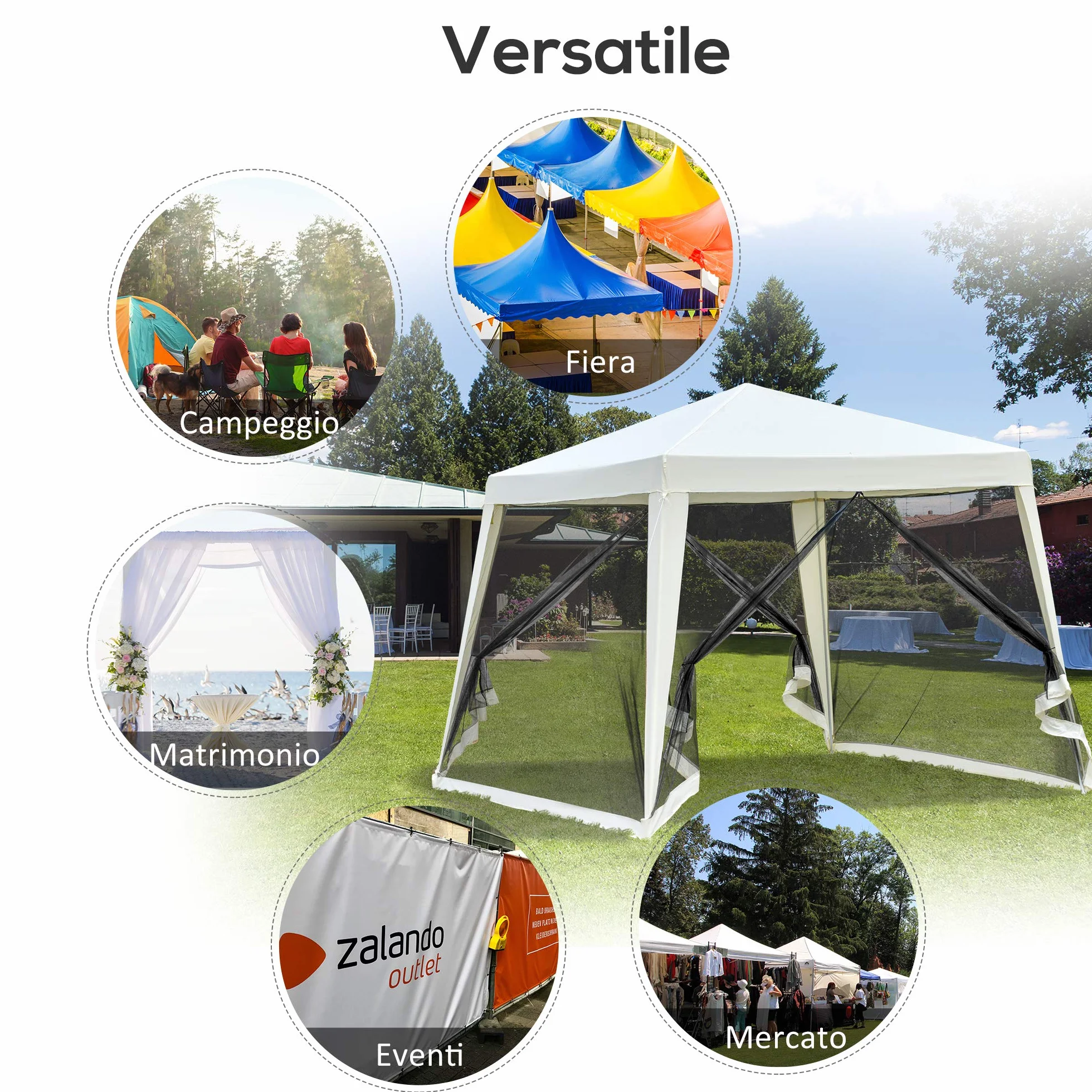 Outsunny Gazebo Impermeabile con Zanzariere 3 x 3 x 2.45 m Beige Poliestere