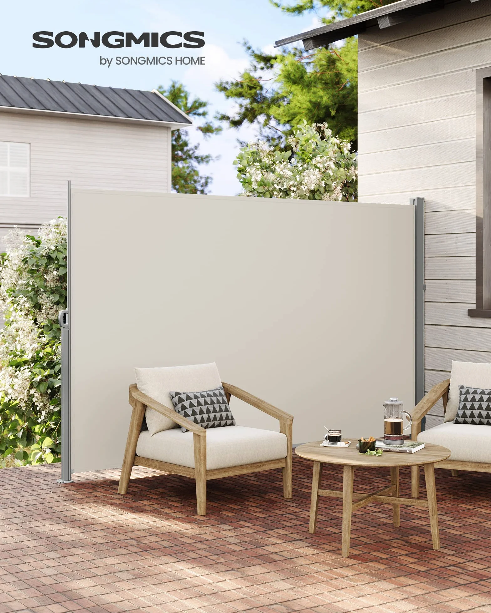 SONGMICS Paravento da Esterno 200 x 300 cm Antiruggine Estensibile Beige