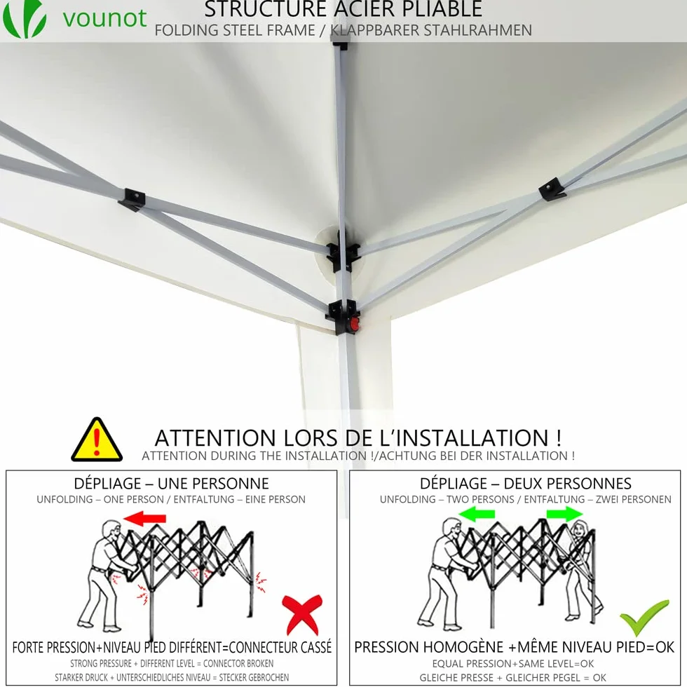 VOUNOT® Gazebo 3x3m Pieghevole con 4 Parti Laterali, Bianco