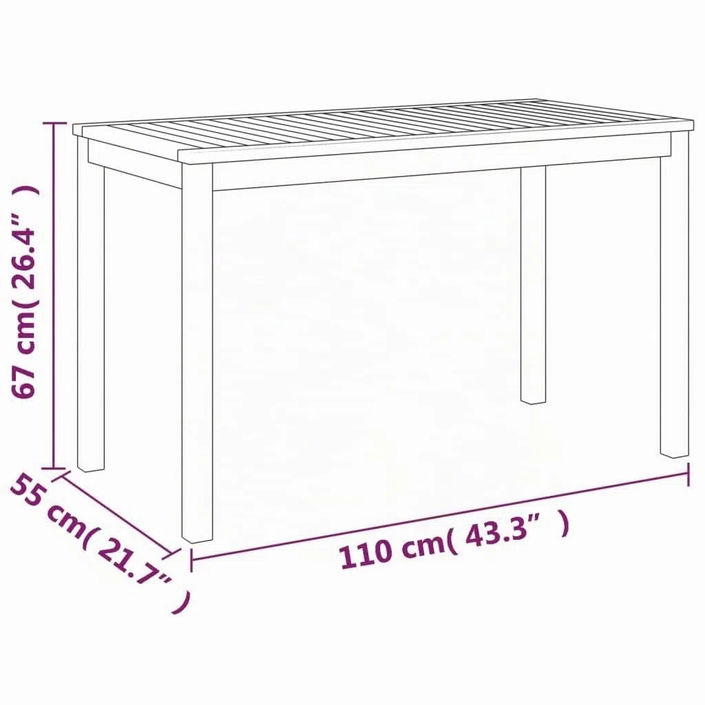 vidaXL Tavolo da Giardino 110x55x67 cm Legno Massello d'Acacia