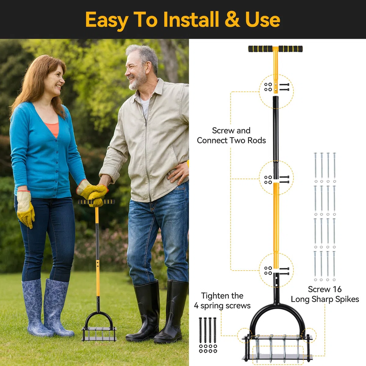Securex aeratore per prato 2 in 1 scarificatore Heavy Duty 98 cm metallo impugnatura a T 16 picchi