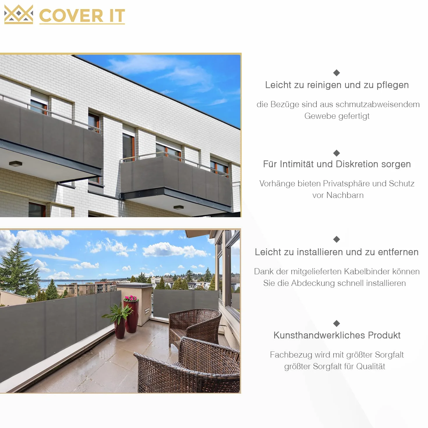 COVER IT Grafite Telo Frangivista Balcone Ringhiera con Occhielli 100 x 700 cm - Frangivista per Recinzione Giardino - Copri Ringhiera Balcone