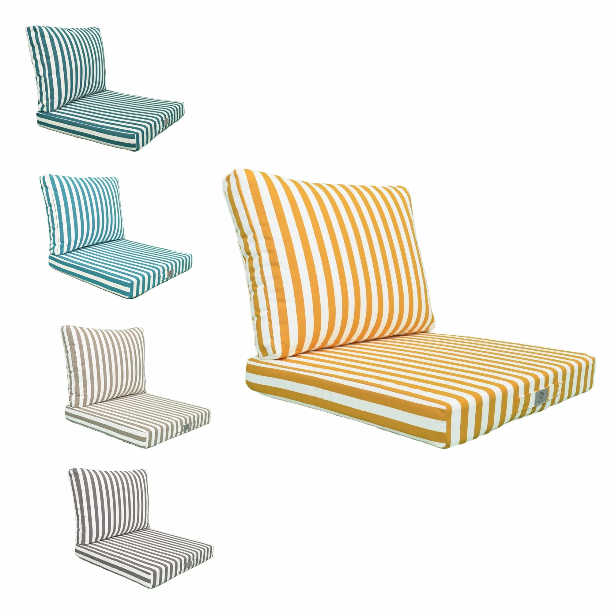 Déco Arts — Set di 2 Cuscini Sfoderabili Salotto Giardino 60x60 — Seduta 60x60 + Schienale 60x35 cm — Impermeabile Anti-UV — Ricambio Mobili Giardino Terrazzo Balcone Veranda — A Righe Gialle