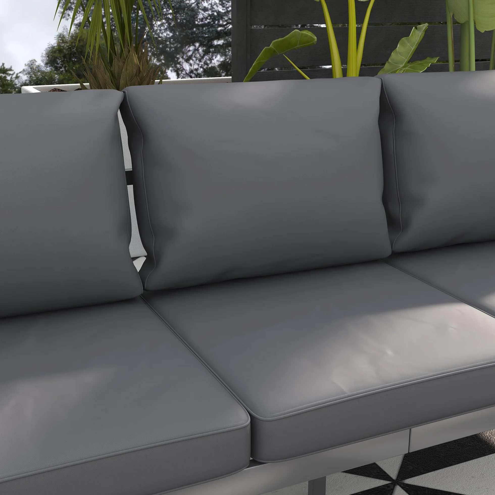 Outsunny Divano da Giardino 3 Posti in Alluminio con Cuscini per Seduta e Schienale, Divano Moderno, 185x66x64 cm, Grigio