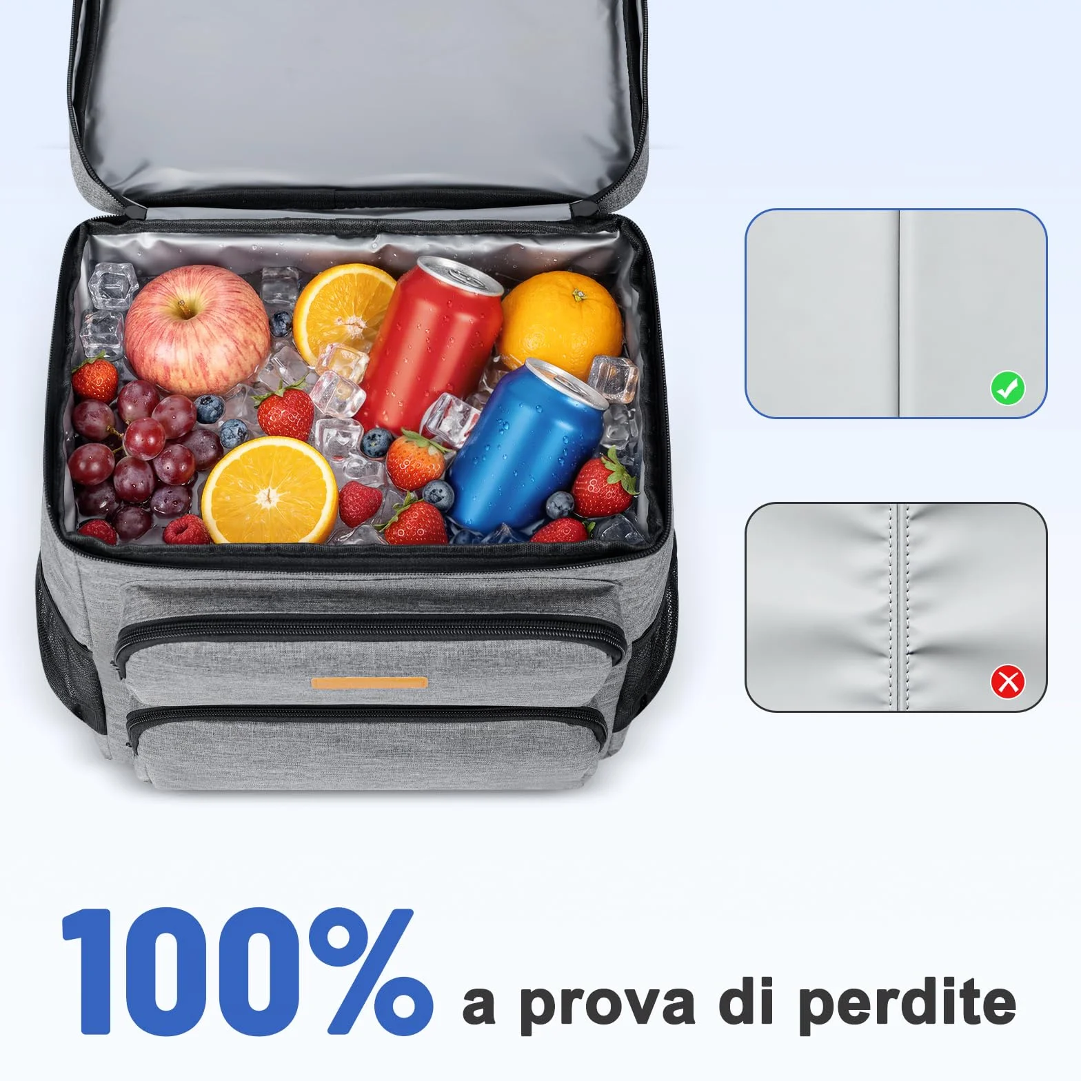Zaino Termico Isoterma Impermeabile 33L Borsa Frigo Porta Pranzo per Spiaggia Grigio