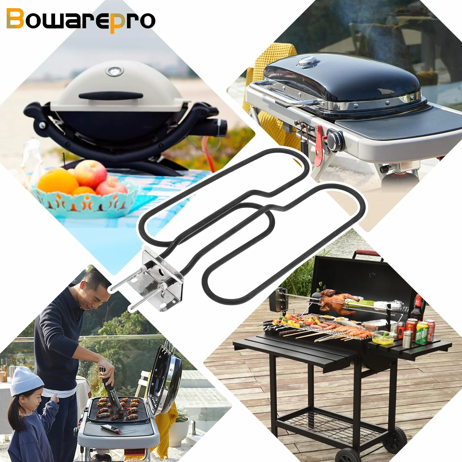 66631/65621 - Elementi riscaldanti per barbecue elettrico Weber, compatibile con Weber Q140, Q1400, elementi riscaldanti per barbecue Weber, spirale riscaldante in acciaio inox, 230 V, 2200