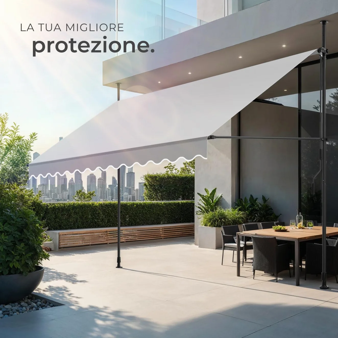 Tectake Tenda da Sole a Morsetto Regolabile 350x180cm Grigio Chiaro Impermeabile UV