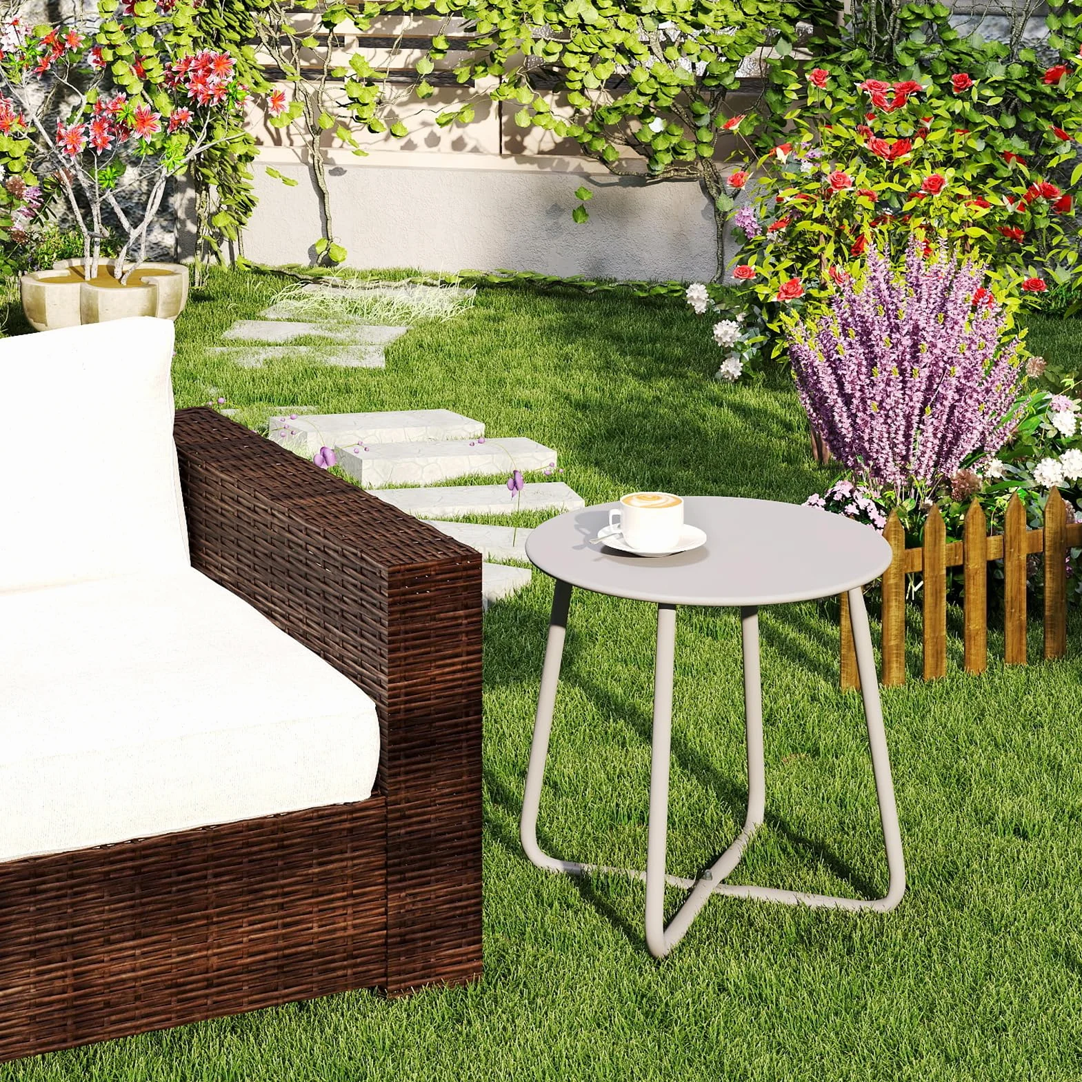 HollyHOME Tavolo da Giardino Rotondo in Metallo, Grigio