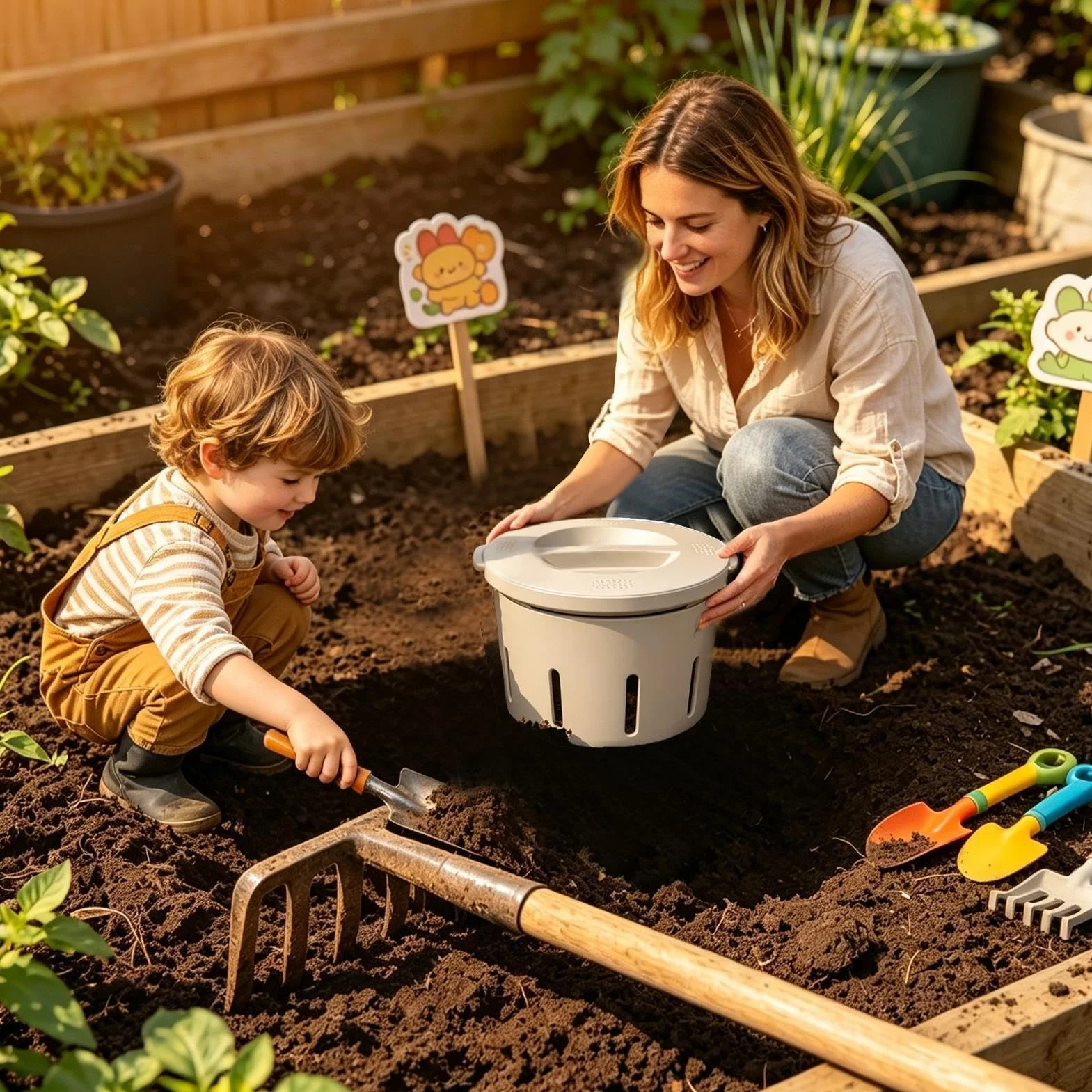 Compostiera Interrata per Fattoria - Compostiera da Giardino 12,5 Litri | Decompositore di Rifiuti da Cucina | Per Giardinieri, Coltivatori, Principianti, Cortile, Fattoria, Progetti Scolastici