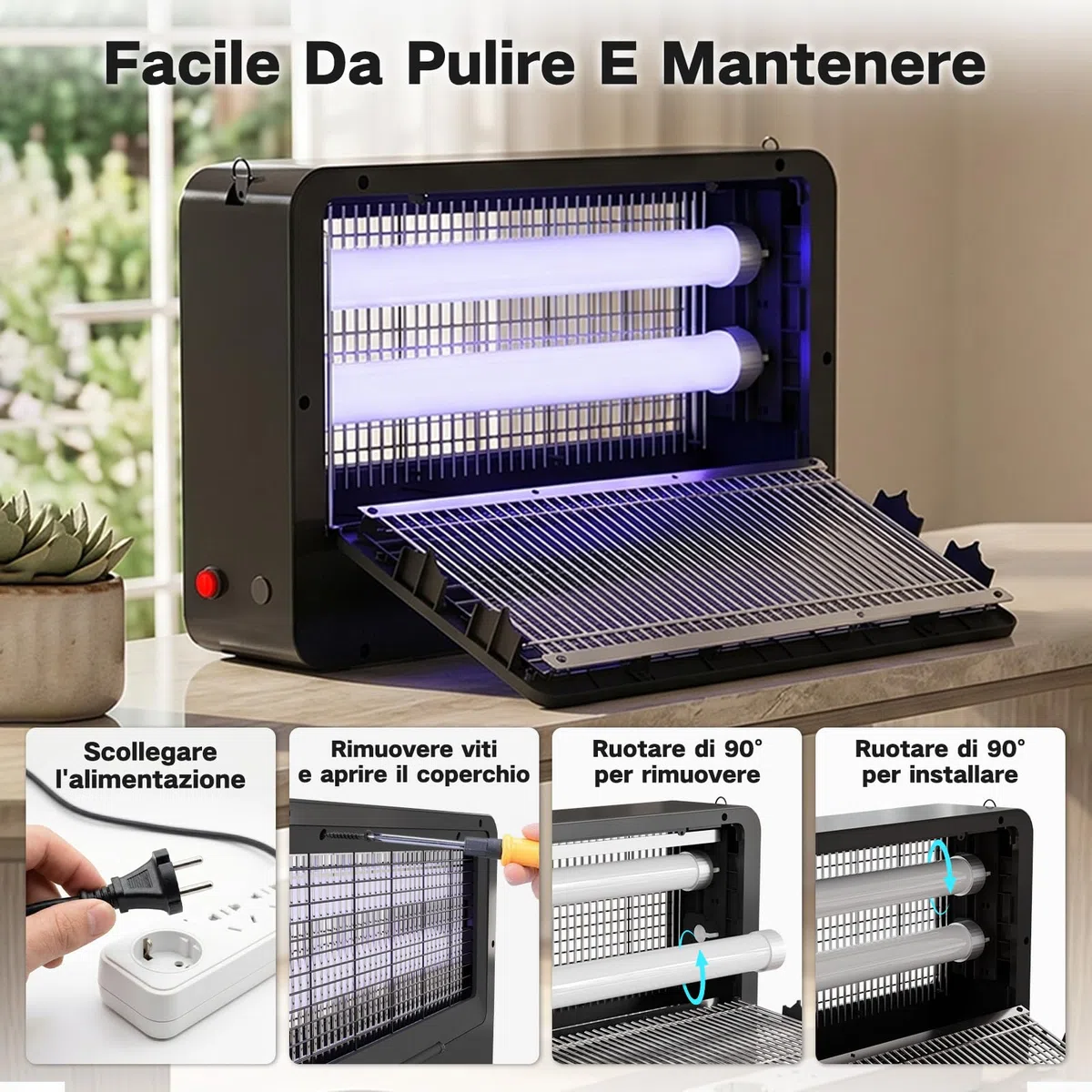 YFFU Lampada Antizanzare Elettrica 4000V per Interni Esterni, Antizanzare Elettrico con 2 Tubi UV Sostituibili, Elettrica Lampada Zanzare con Design Sospensabile Rimovibile per Camera e Cucina